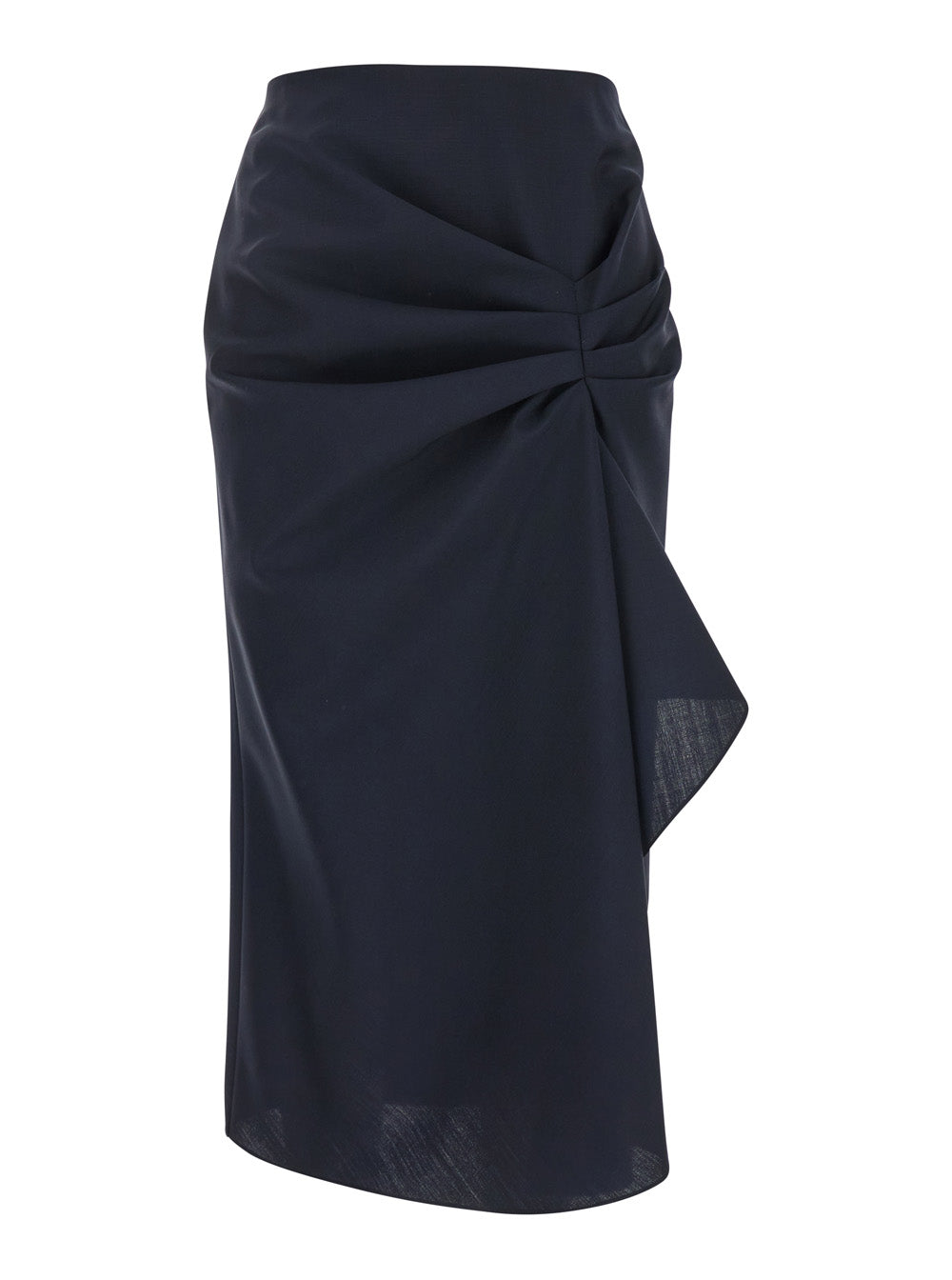 Alexander Mcqueen Women Blue Skirt With Asymmetric Design And Front Seam With Pleats In Wool And Mohair Blend Woman