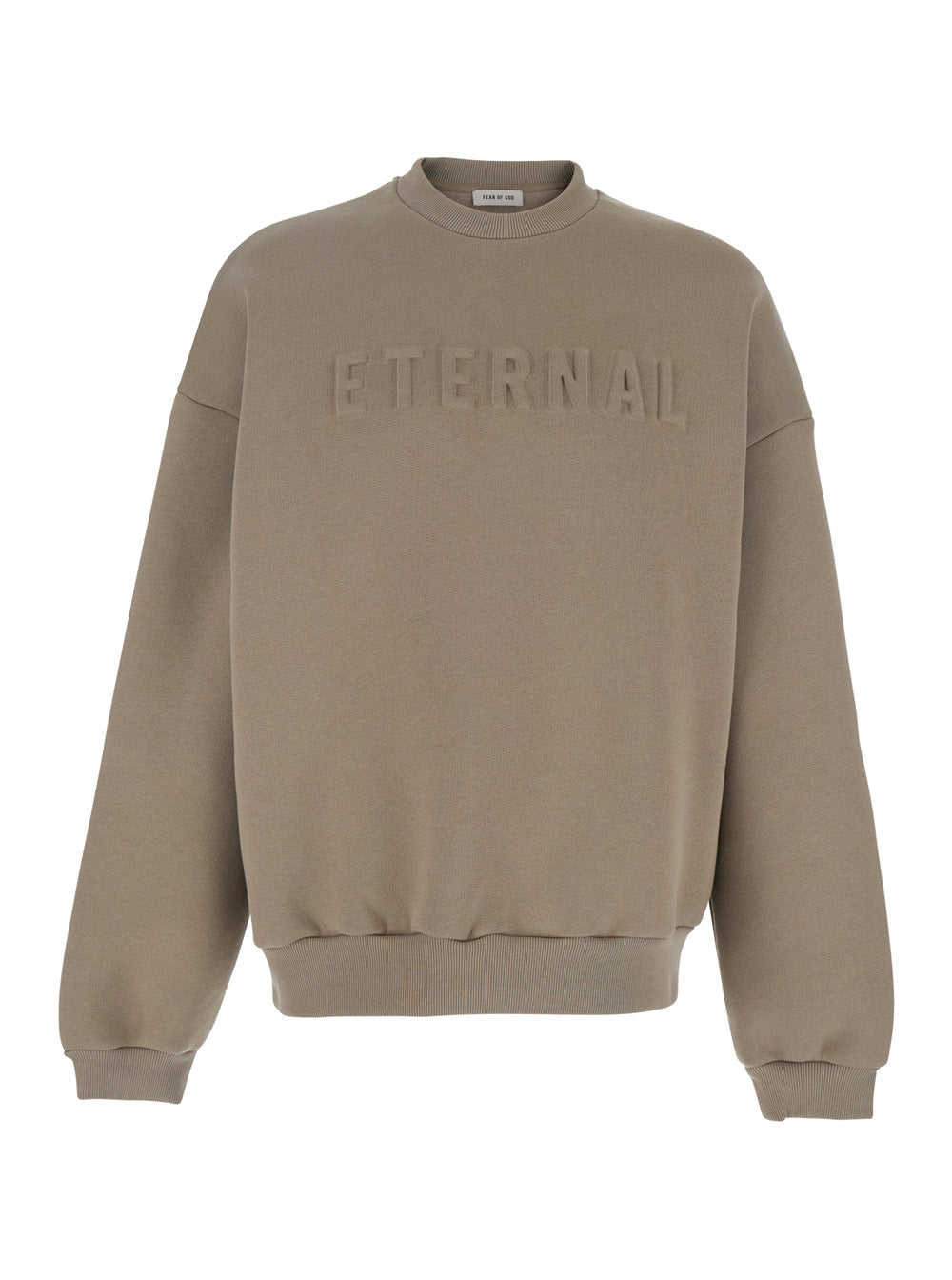 Fear Of God Men 'Eternal Beige Crewneck T-Shirt With Dropped Shoulders And Tonal Embroidery On The Front In Cotton Blend Man