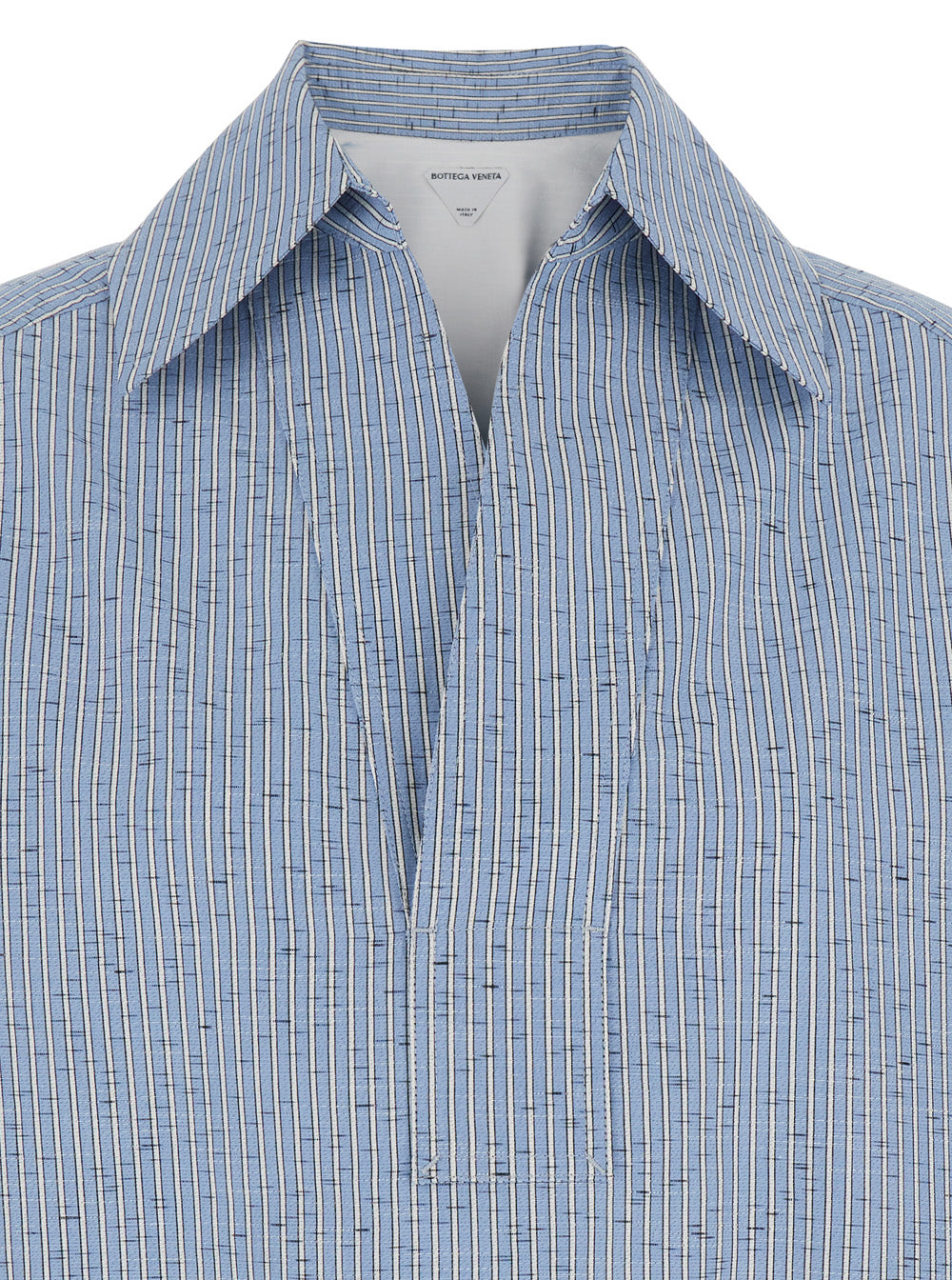 Bottega Veneta Women Blue Shirt With Deep Neckline On The Front And Long Sleeves In Cotton Poplin Woman