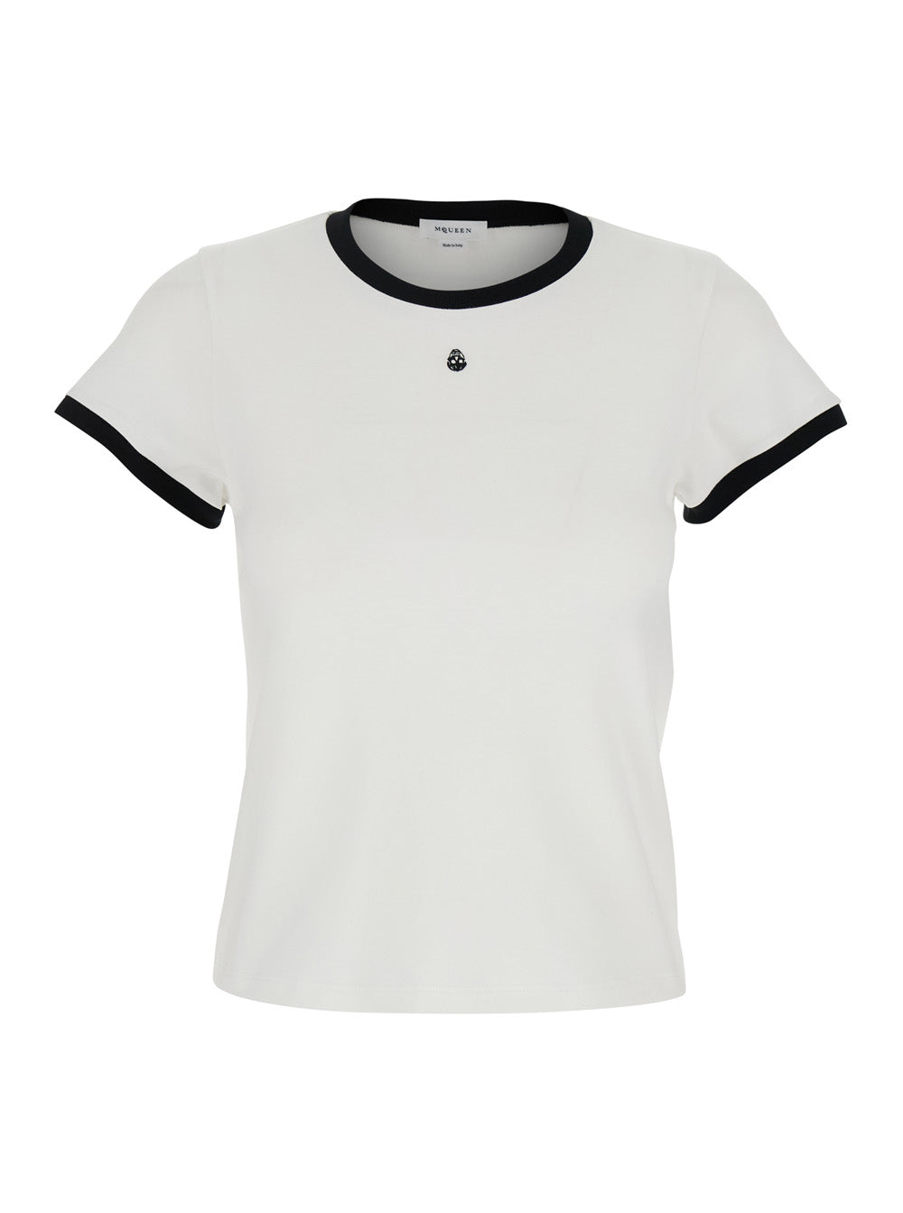 Alexander Mcqueen Women White Crewneck T-Shirt With Logo Embroidery On The Front And Contrasting Details In Cotton Woman