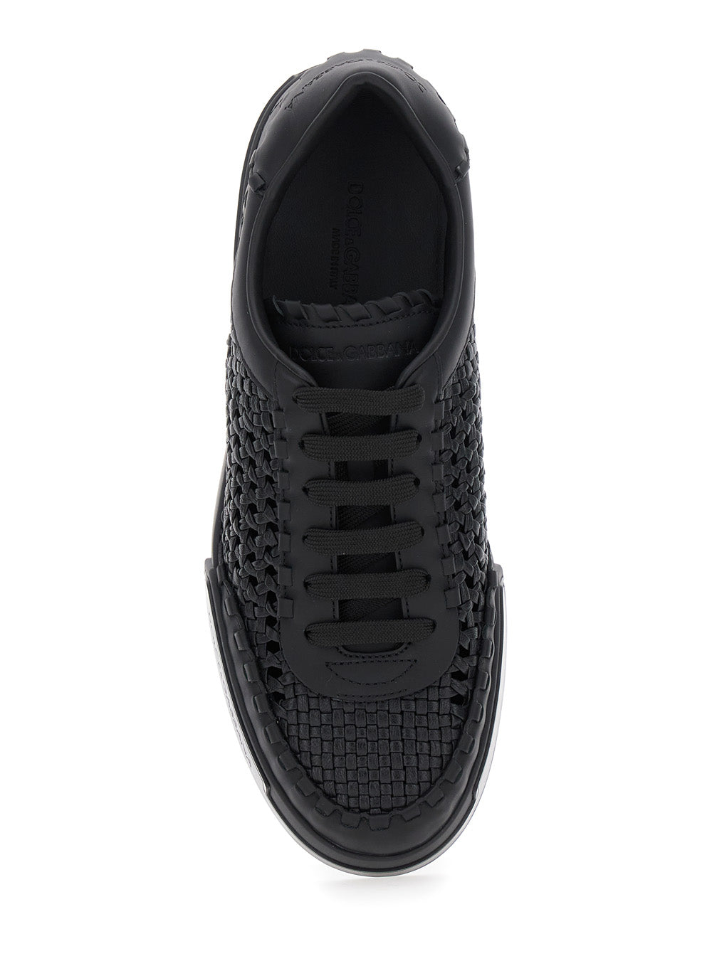 Dolce & Gabbana Men 'Portofino' Black Sneakers With Mesh Inserts And Embossed Logo On The Side In Leather Man