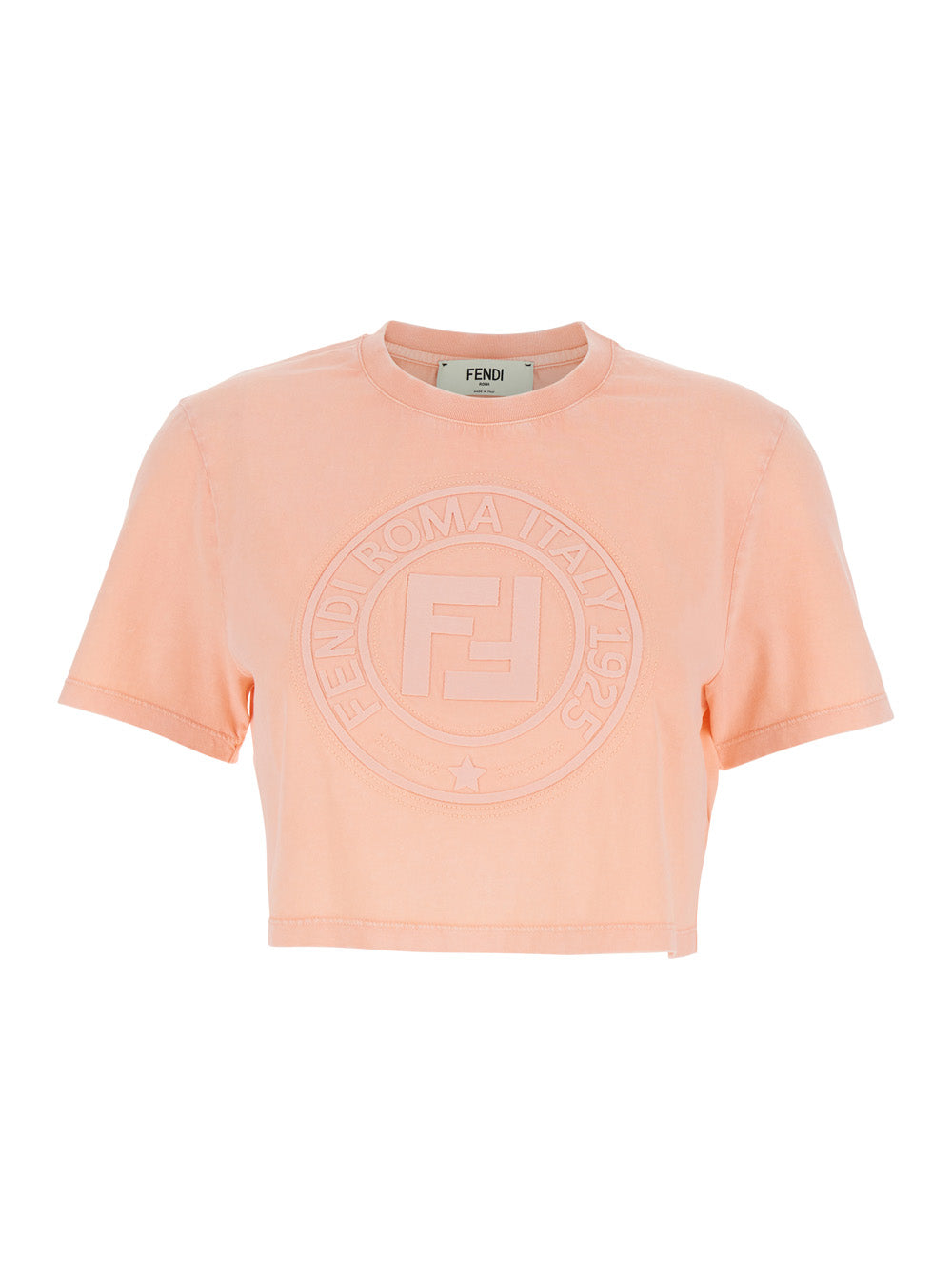 Fendi Women Pink T-Shirt With Cropped Design And Raised Logo On The Front In Cotton Woman