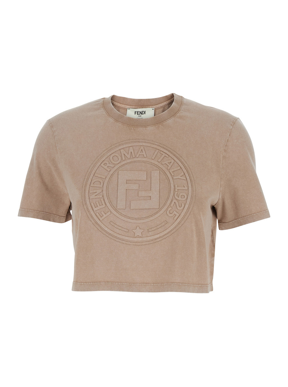 Fendi Women Beige T-Shirt With Cropped Design And Raised Logo On The Front In Cotton Woman