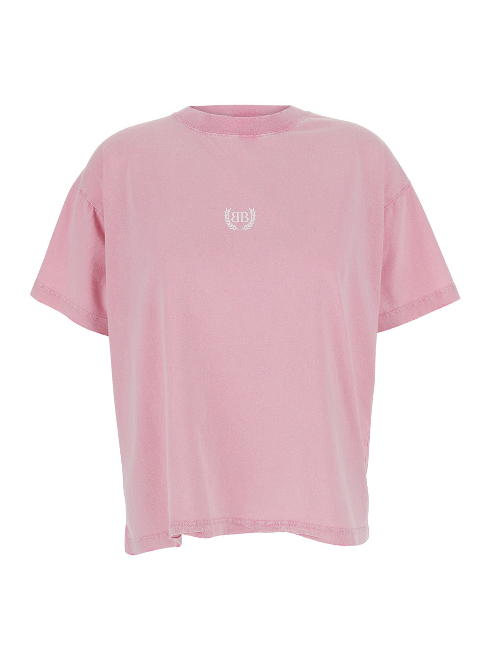 Balenciaga Women Pink Crewneck T-Shirt With Dropped Shoulders And Logo Detail On The Front In Cotton Woman