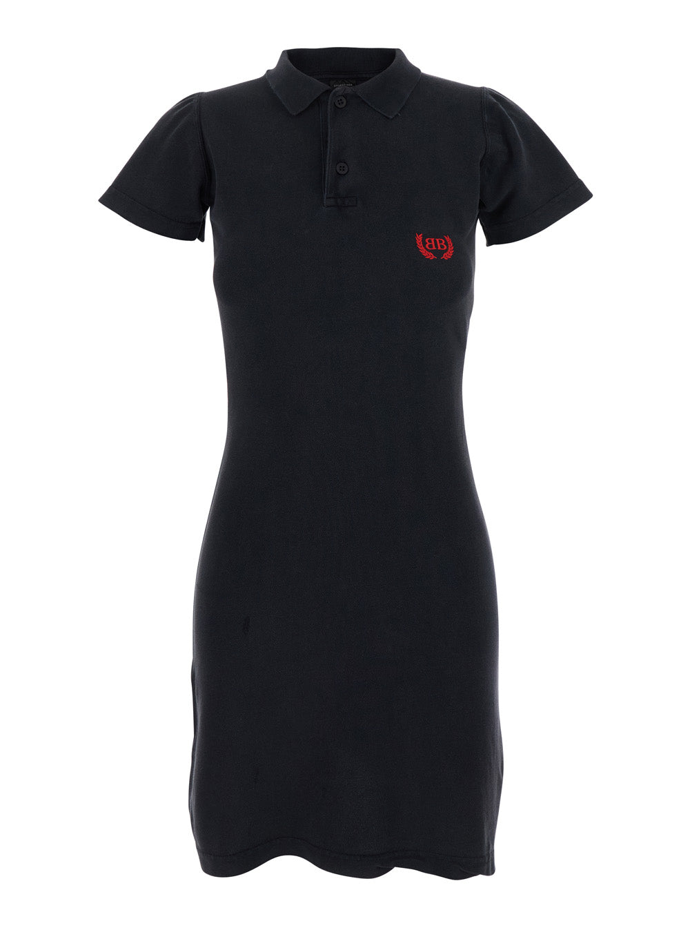 Balenciaga Women Black Mini Dress With Polo Shirt Style Collar And Logo Detail On The Front In Cotton Woman