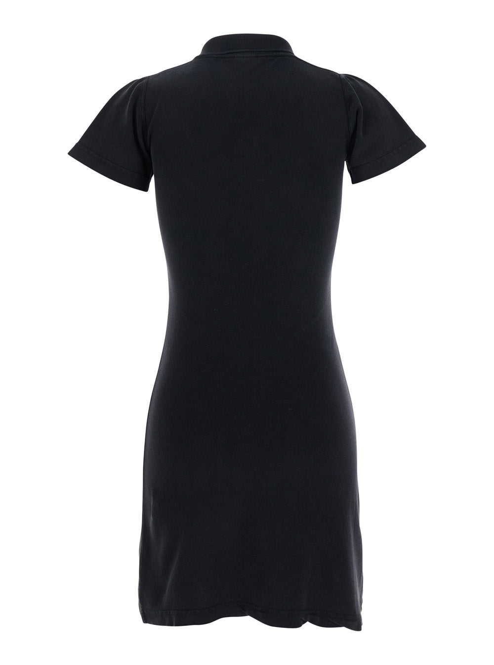 Balenciaga Women Black Mini Dress With Polo Shirt Style Collar And Logo Detail On The Front In Cotton Woman