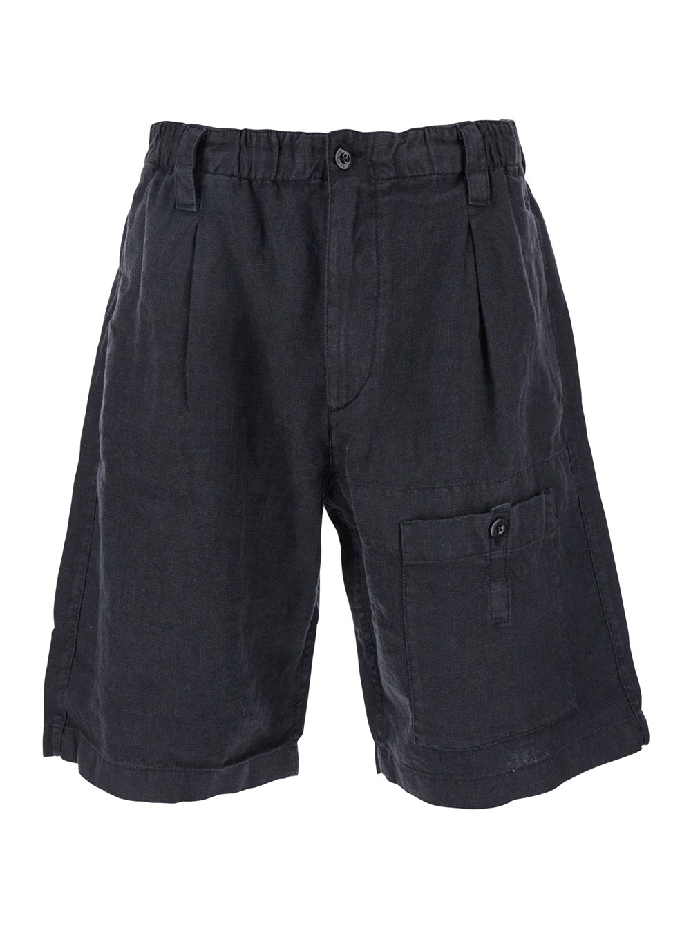 C.P. Company Men Blue Bermuda Pants With Elastic Waist And Logo Patch On The Rear In Linen Man