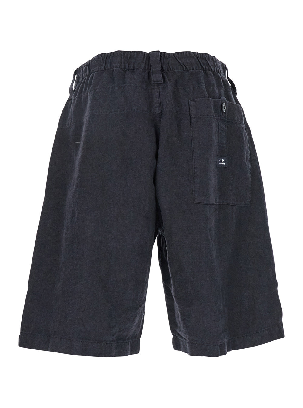 C.P. Company Men Blue Bermuda Pants With Elastic Waist And Logo Patch On The Rear In Linen Man