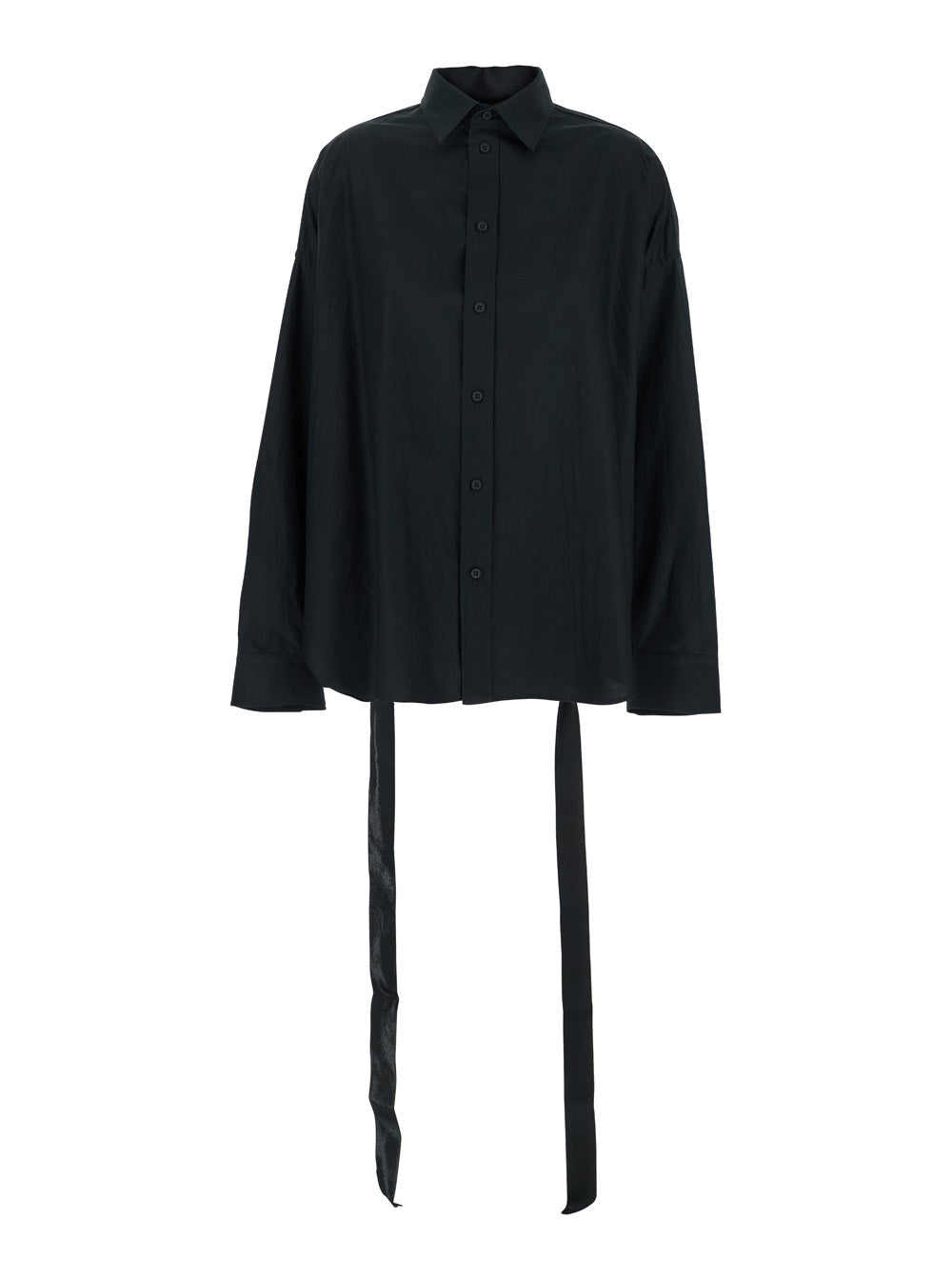 Balenciaga Women Black Shirt With Classic Collar And Adjustable Laces On The Rear In Cotton Woman