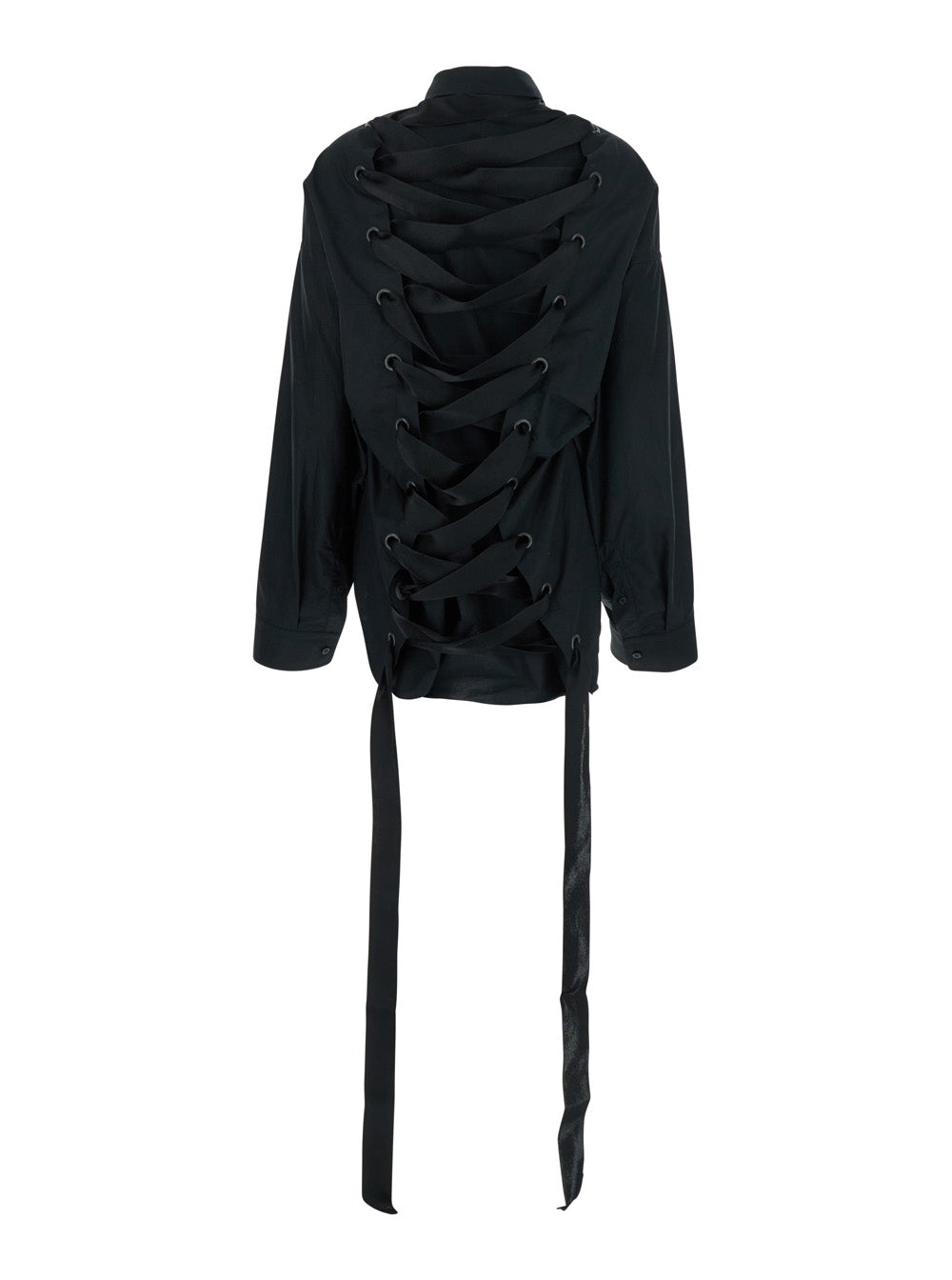 Balenciaga Women Black Shirt With Classic Collar And Adjustable Laces On The Rear In Cotton Woman