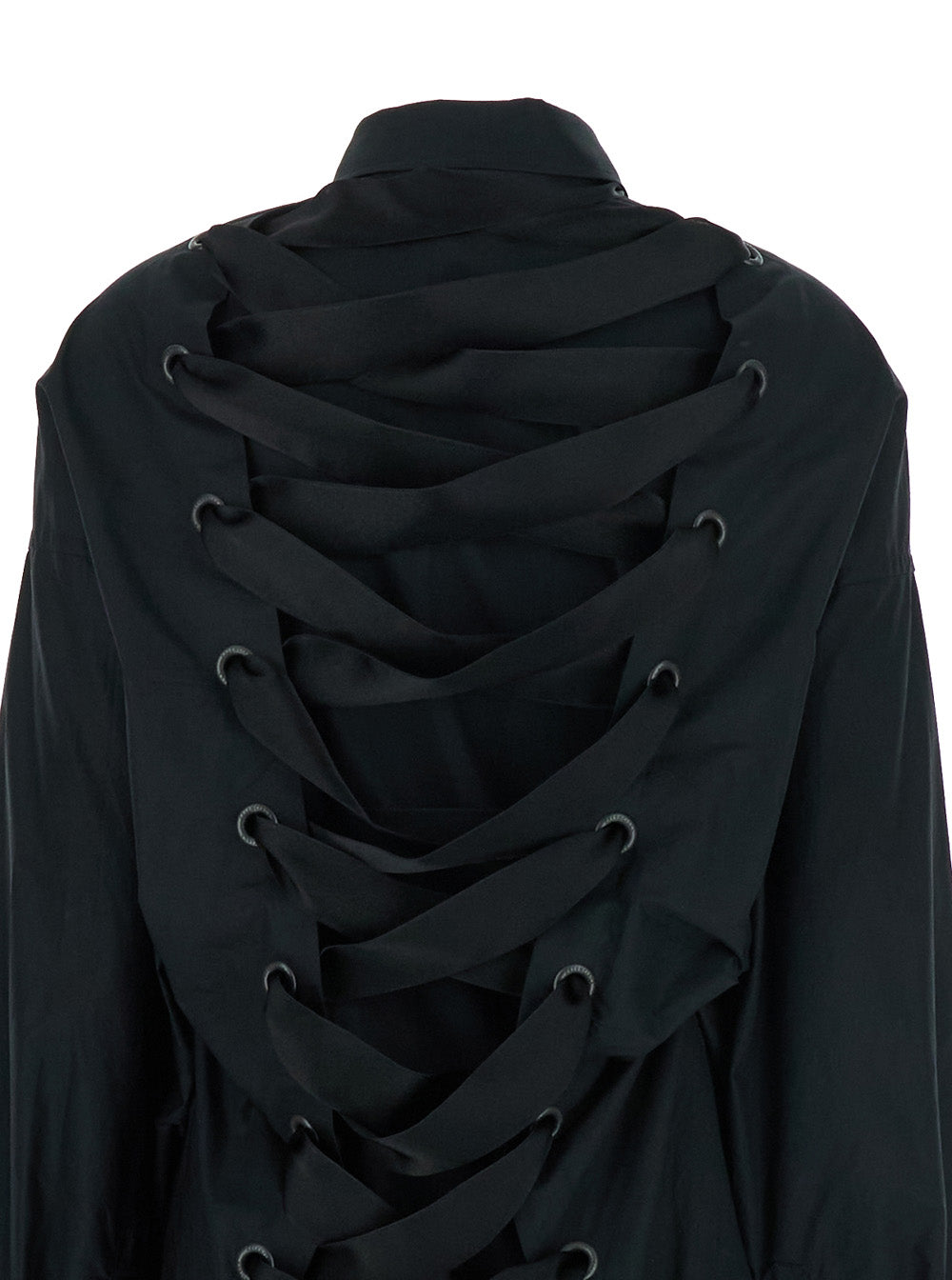 Balenciaga Women Black Shirt With Classic Collar And Adjustable Laces On The Rear In Cotton Woman