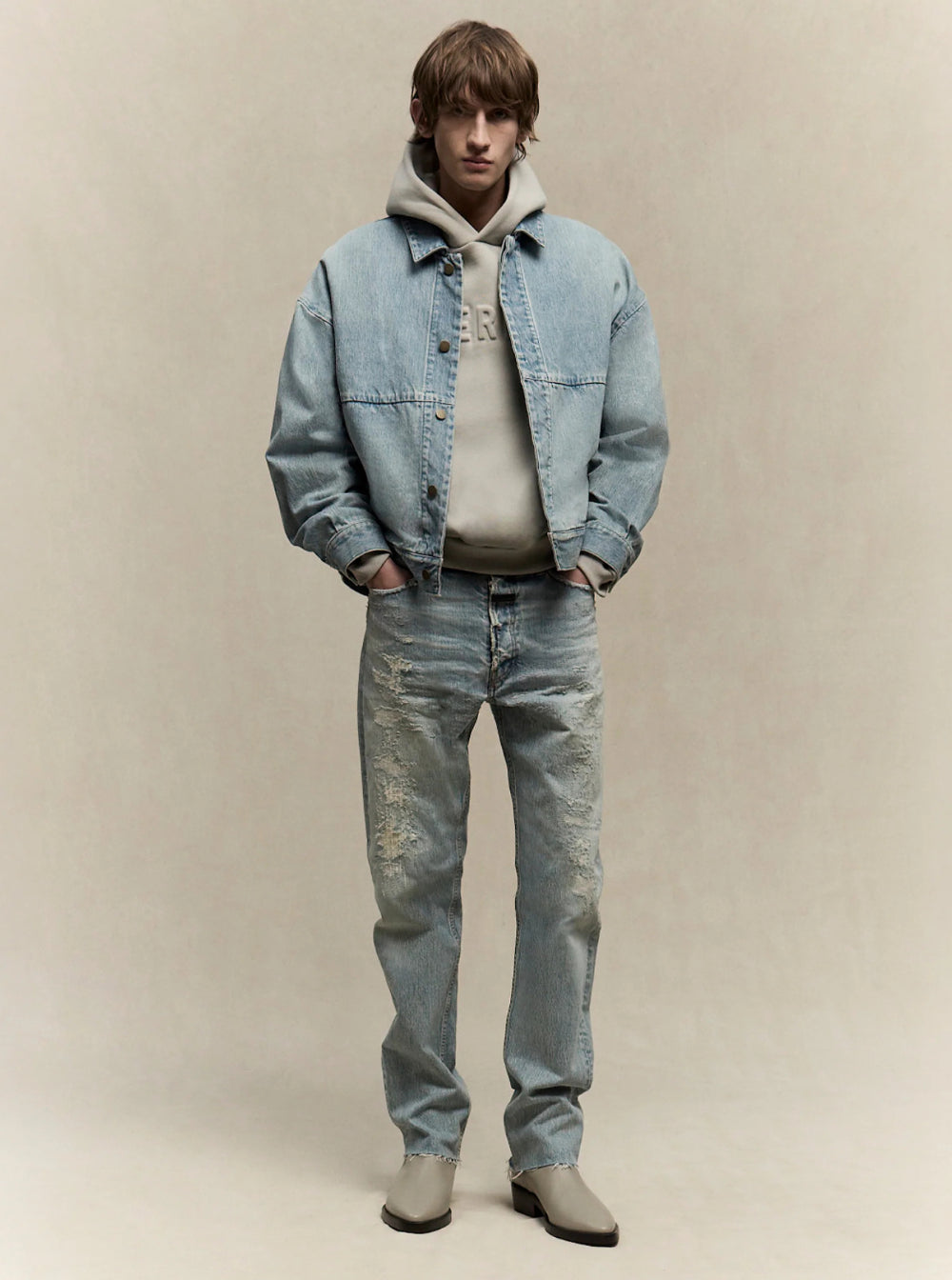 Fear Of God Men Blue Jacket With Classic Collar And Long Sleeves In Denim Man