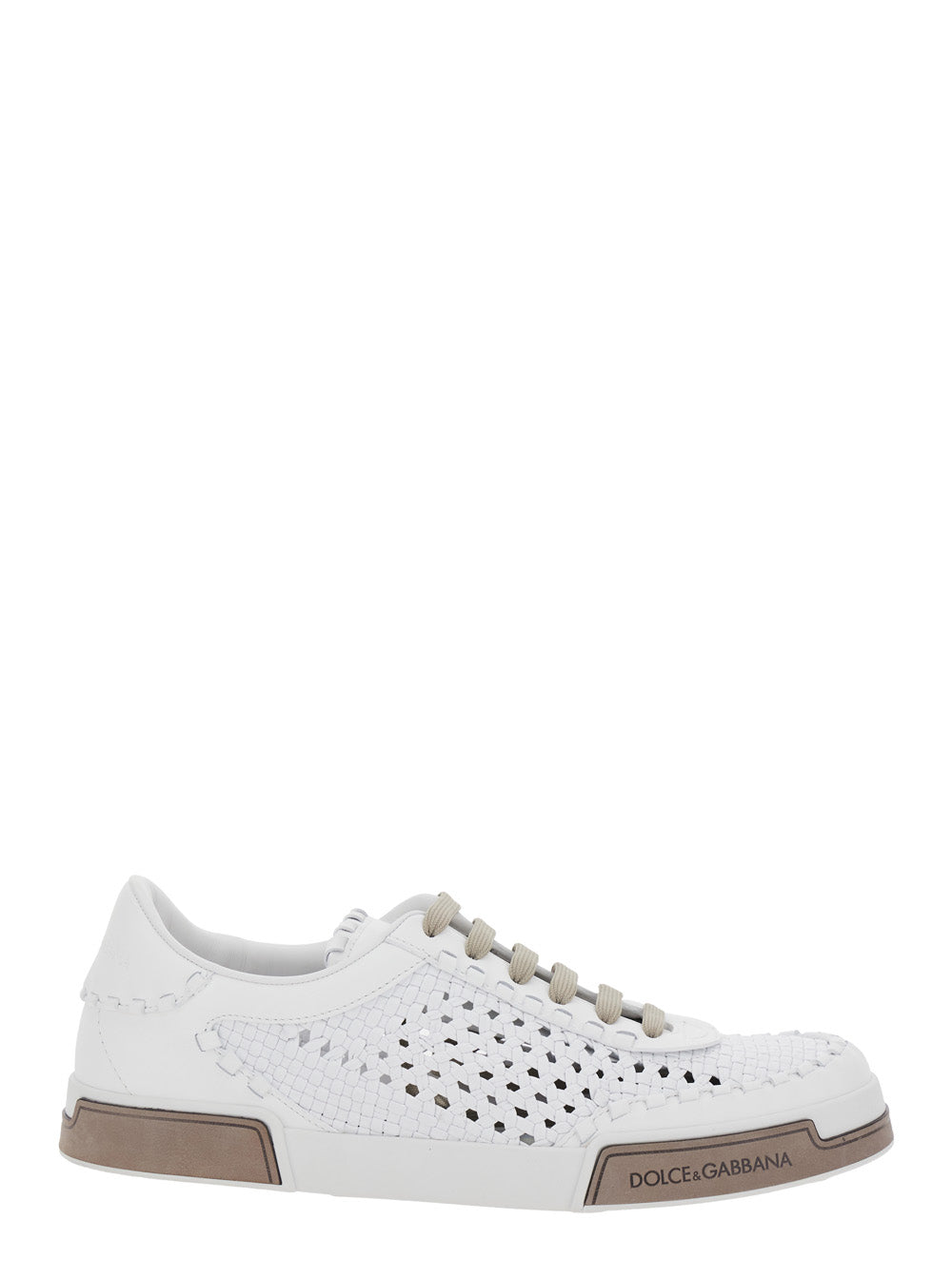 Dolce & Gabbana Men 'Portofino'white Sneakers With Mesh Inserts And Embossed Logo On The Side In Leather Man