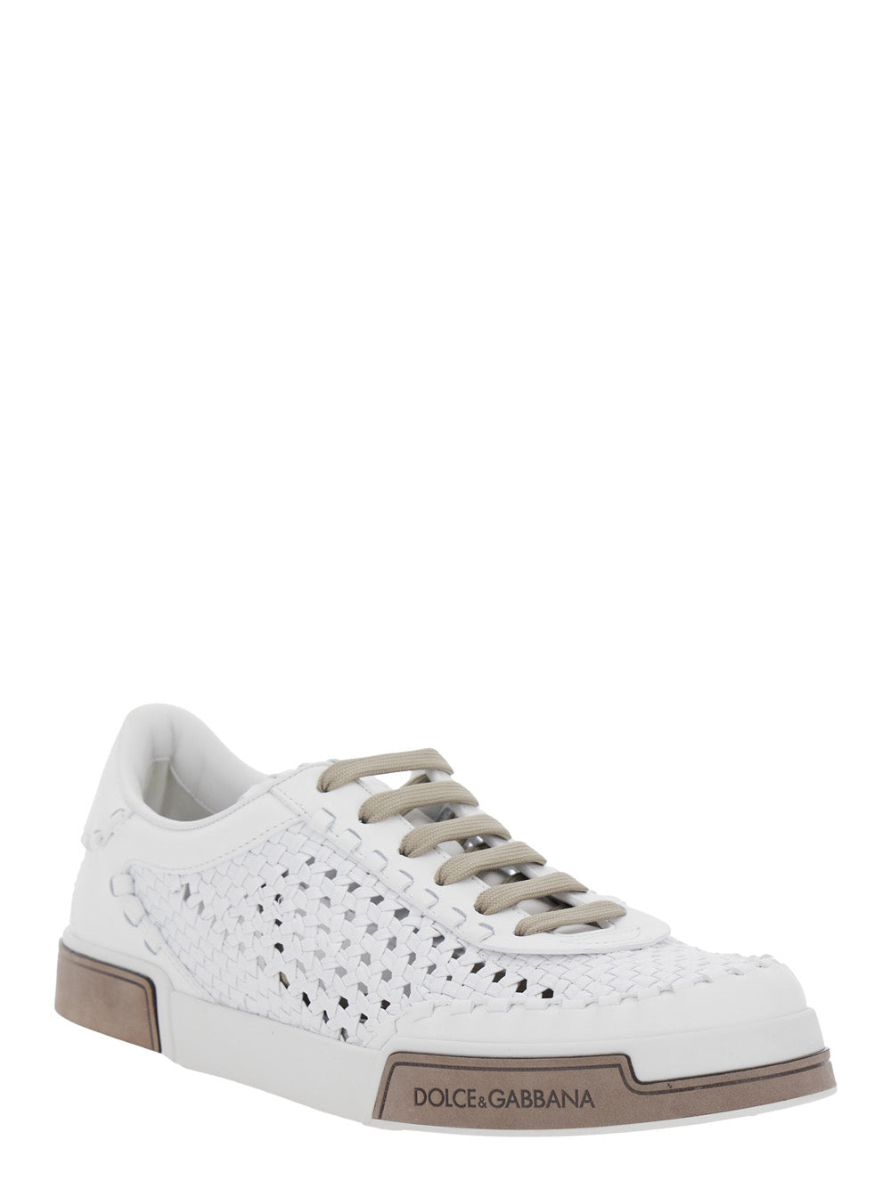 Dolce & Gabbana Men 'Portofino'white Sneakers With Mesh Inserts And Embossed Logo On The Side In Leather Man