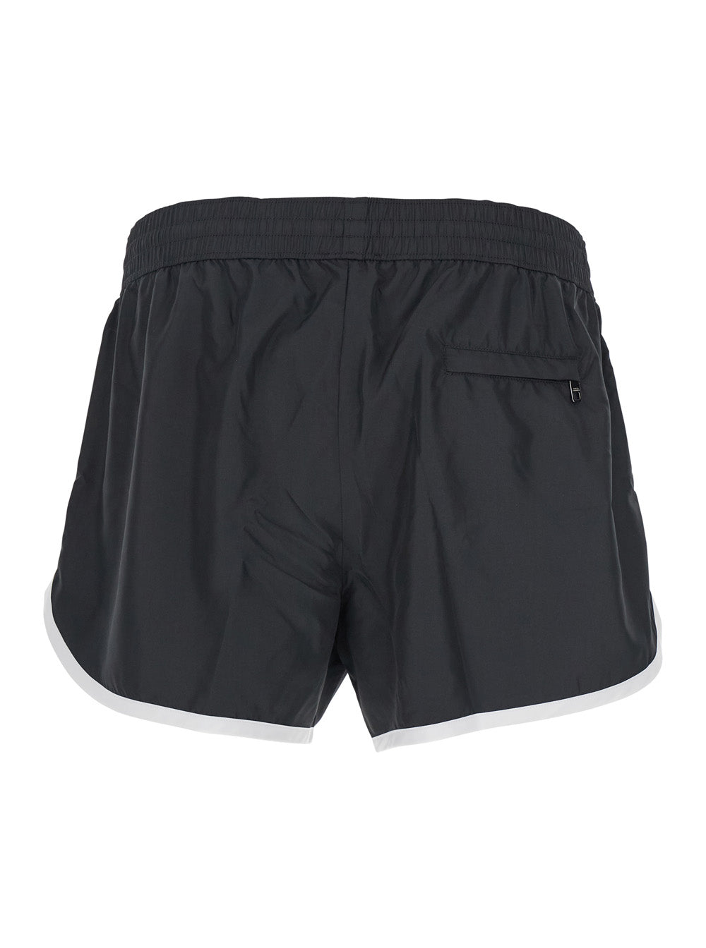 Dolce & Gabbana Men Black Swimsuit With Logo Plate On The Front In Tech Fabric Man