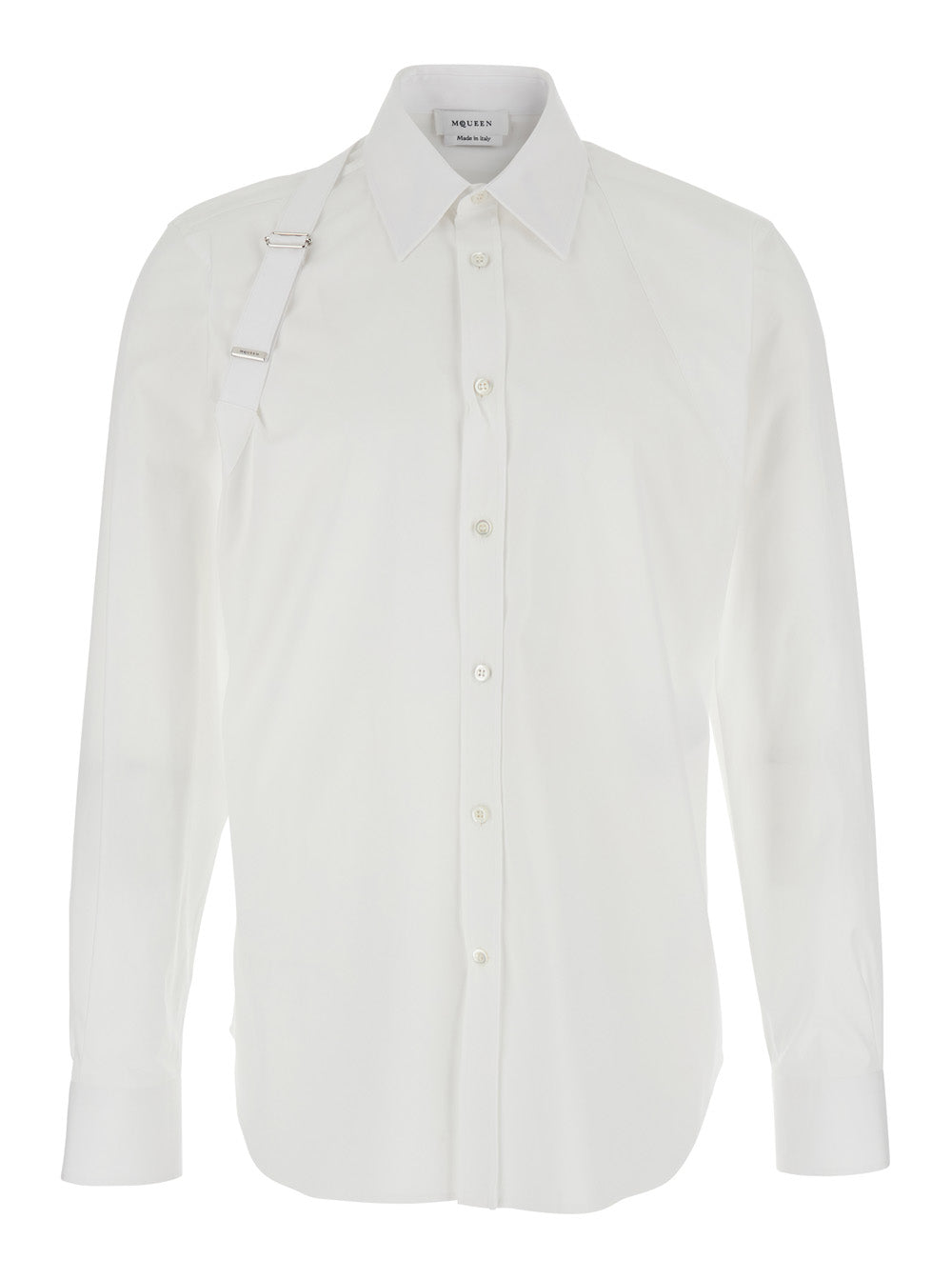 Alexander Mcqueen Men 'Harness' White Shirt With Clasic Collar And Strap Detail On The Sleeve In Cotton Man
