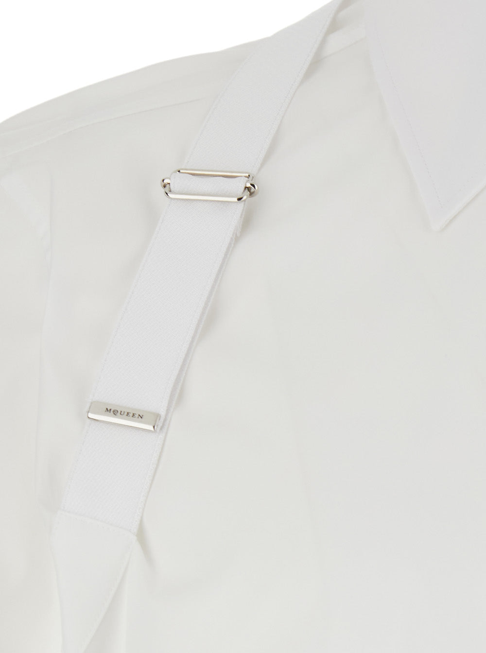 Alexander Mcqueen Men 'Harness' White Shirt With Clasic Collar And Strap Detail On The Sleeve In Cotton Man