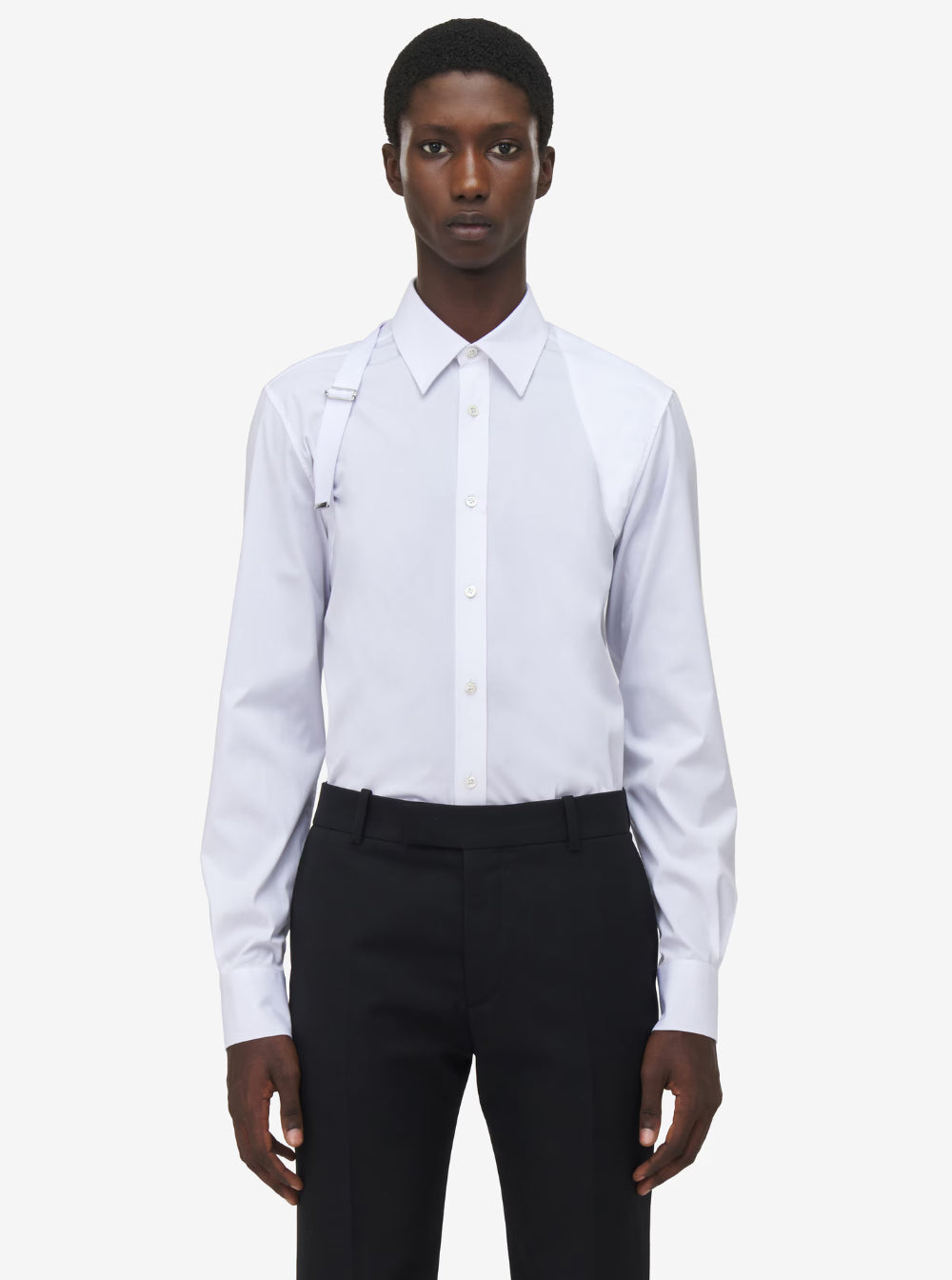 Alexander Mcqueen Men 'Harness' White Shirt With Clasic Collar And Strap Detail On The Sleeve In Cotton Man