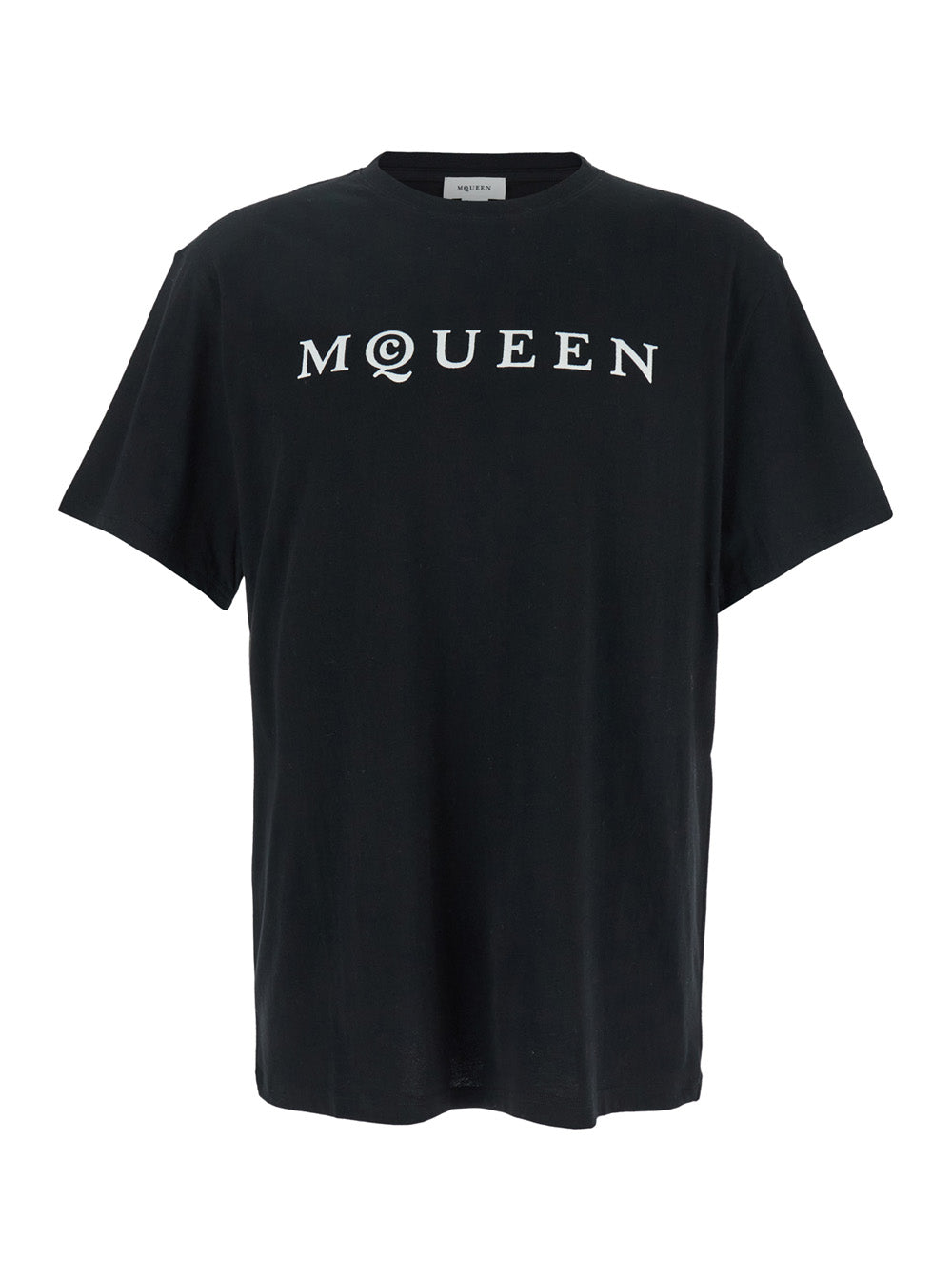 Alexander Mcqueen Men Black Crewneck T-Shirt With Logo Print On The Front In Cotton Man