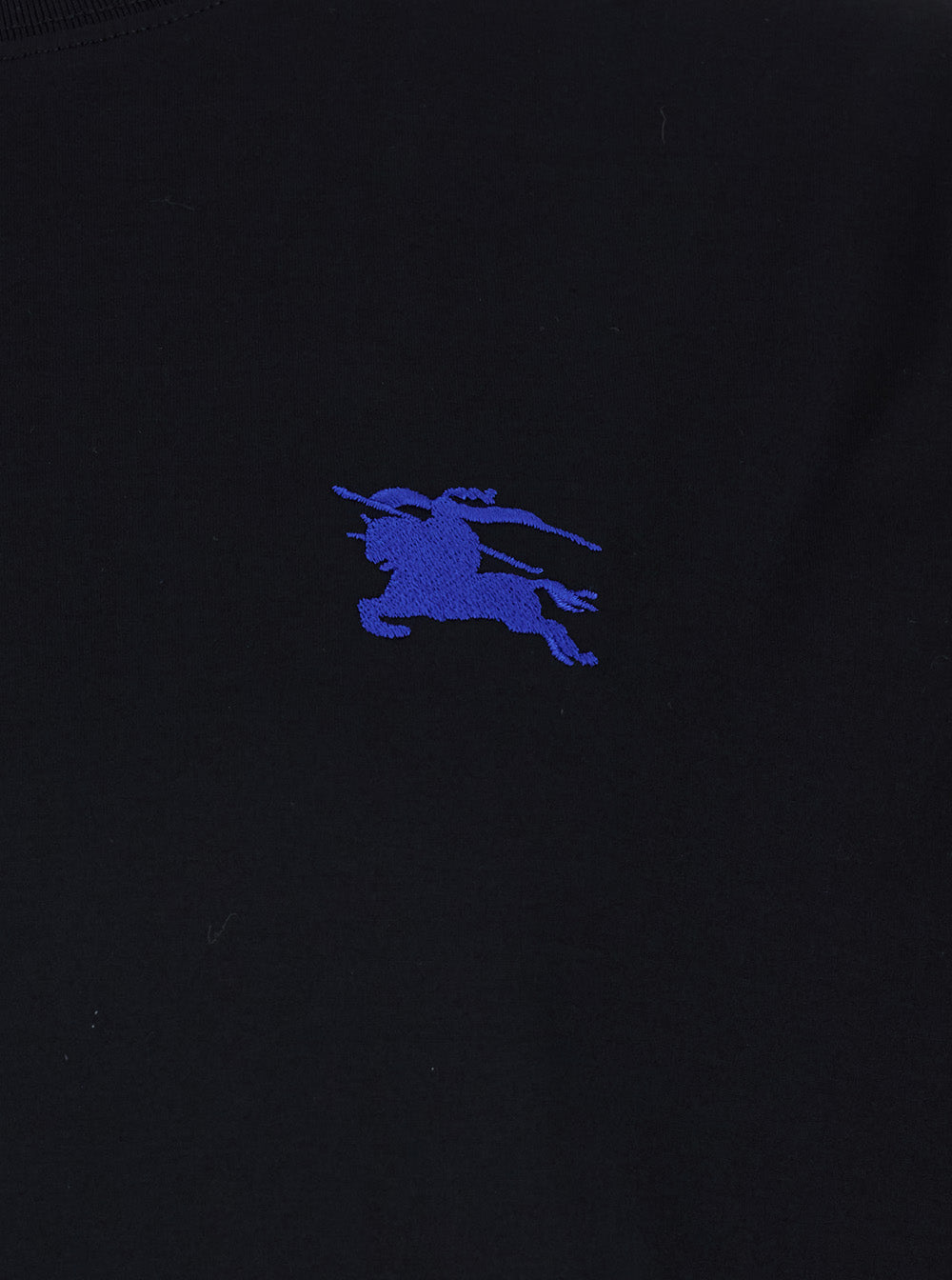Burberry Men Black T-Shirt With Embroidered Logo On The Chest In Cotton Man