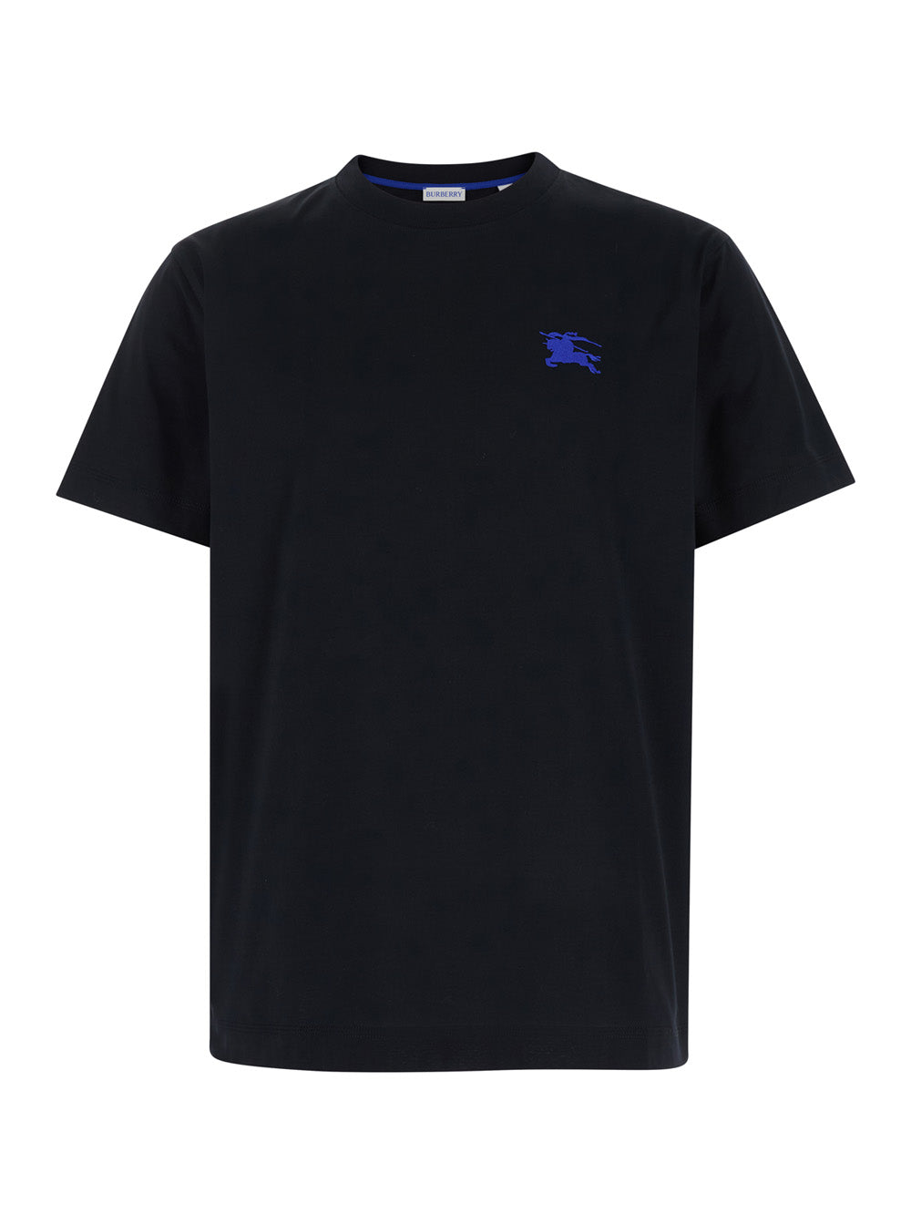 Burberry Men Black T-Shirt With Embroidered Logo On The Chest In Cotton Man