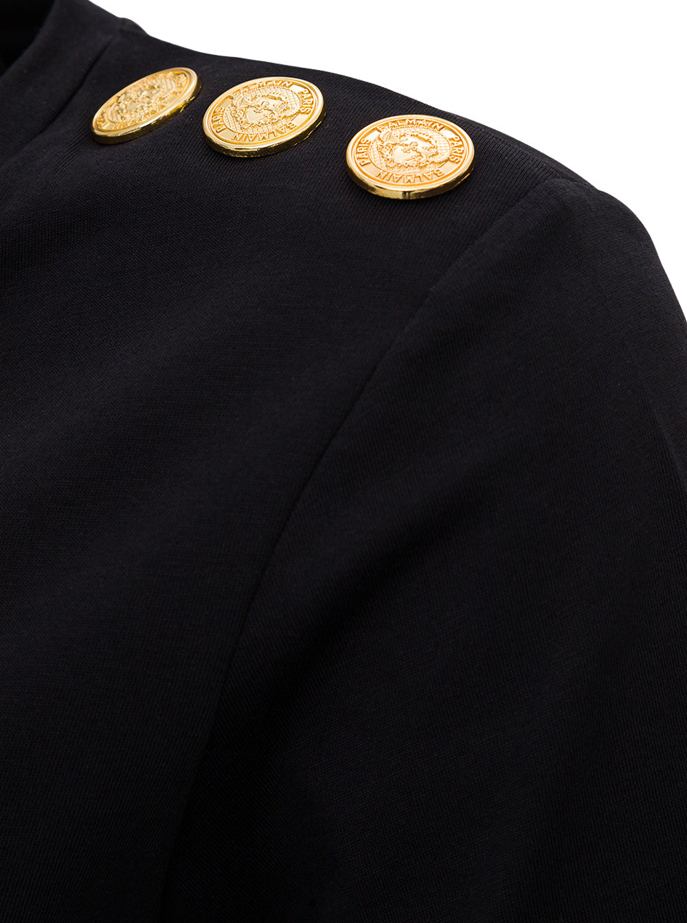 Balmain Women Black Crewneck T-Shirt With Logo Print And Golden Buttons In Jersey Woman