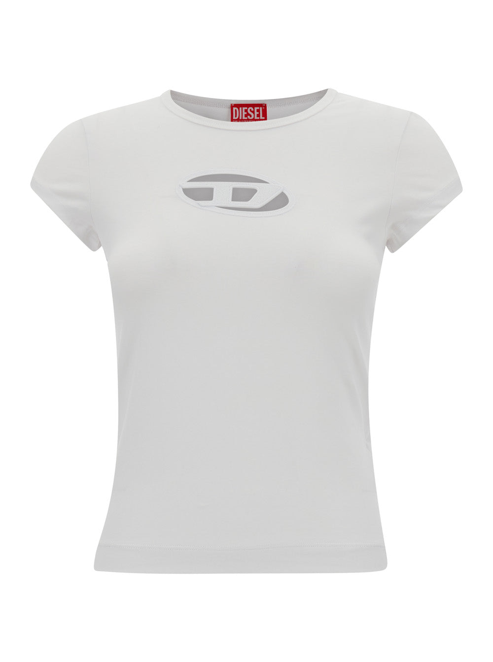 Diesel Women White T-Shirt With Oval D Cut Out Detail In Stretch Cotton Woman