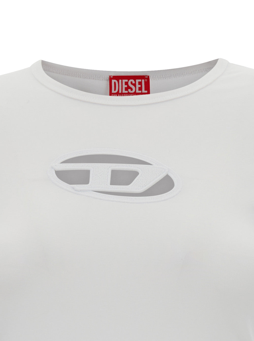 Diesel Women White T-Shirt With Oval D Cut Out Detail In Stretch Cotton Woman