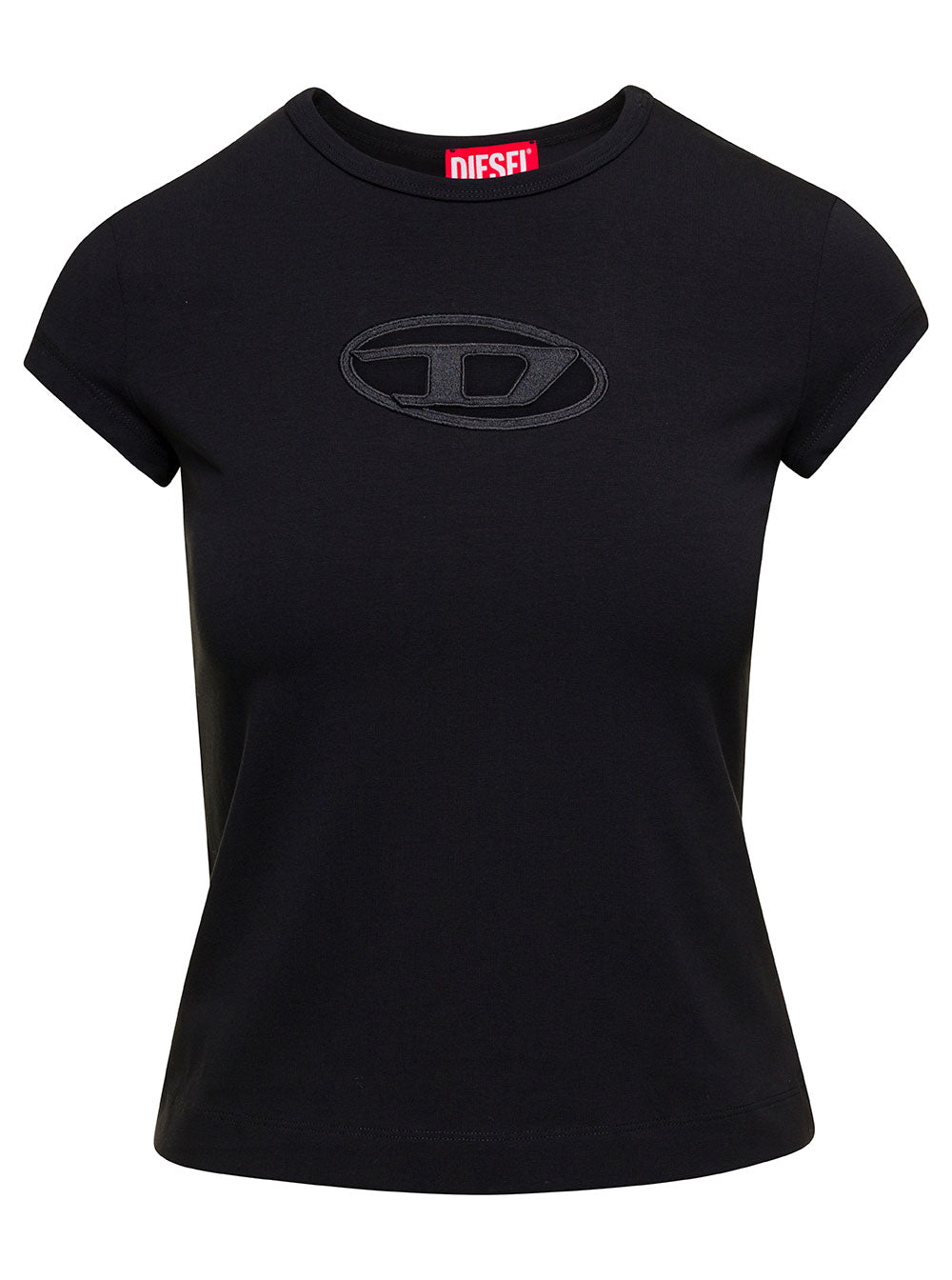 Diesel Women 'T-Angie' Black Crewneck T-Shirt With Oval D Logo Embroidery On The Front In Cotton Stretch Woman