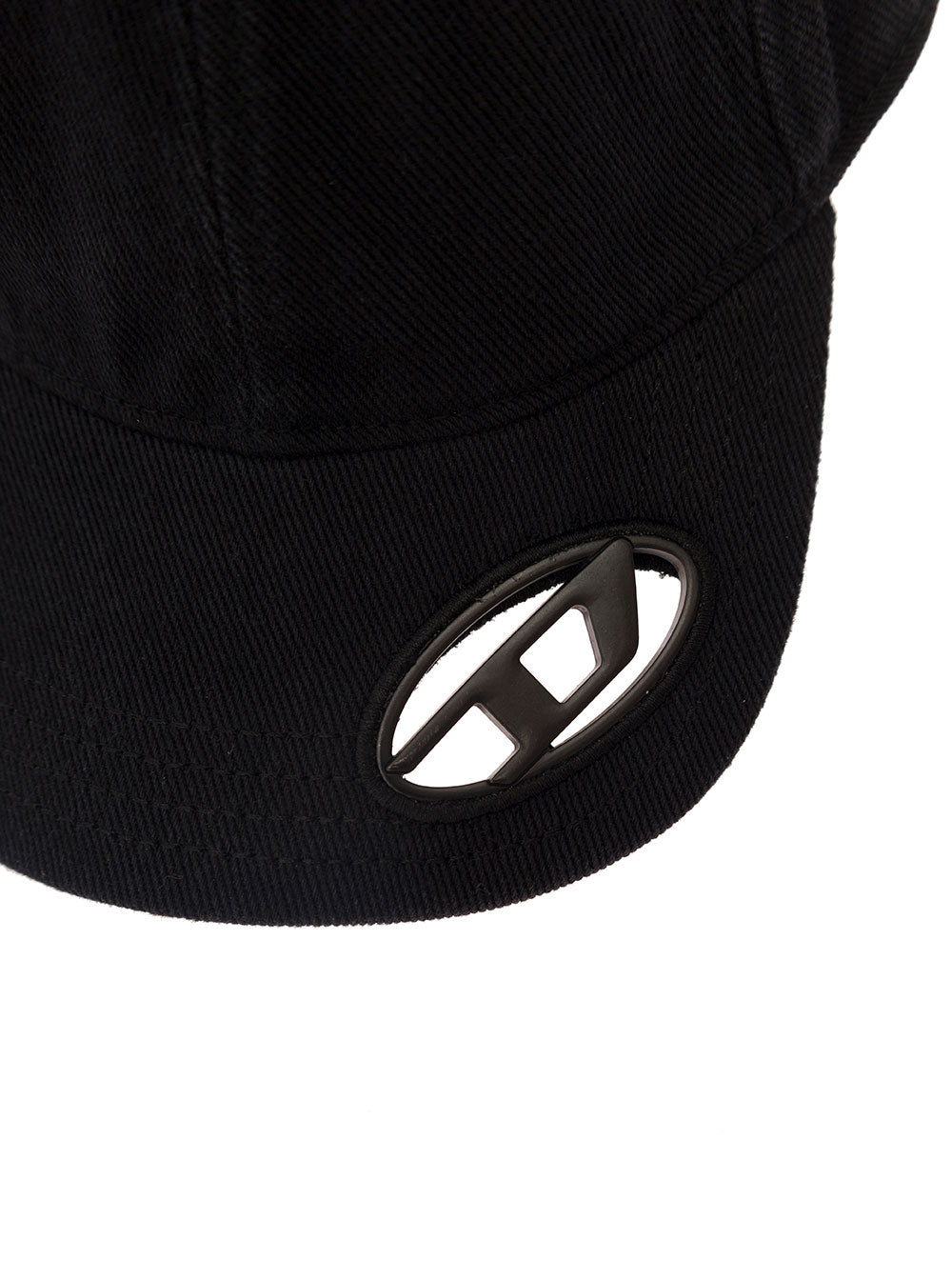 Diesel Men Black Baseball Cap With Oval D Cut-Out In Cotton Man