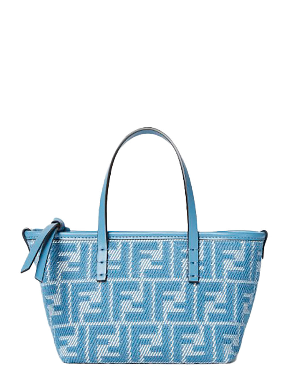 Fendi Women 'Roll' Blue Mini Bag With All-Over Ff Motif And Top Leather Strap In Cotton Woman