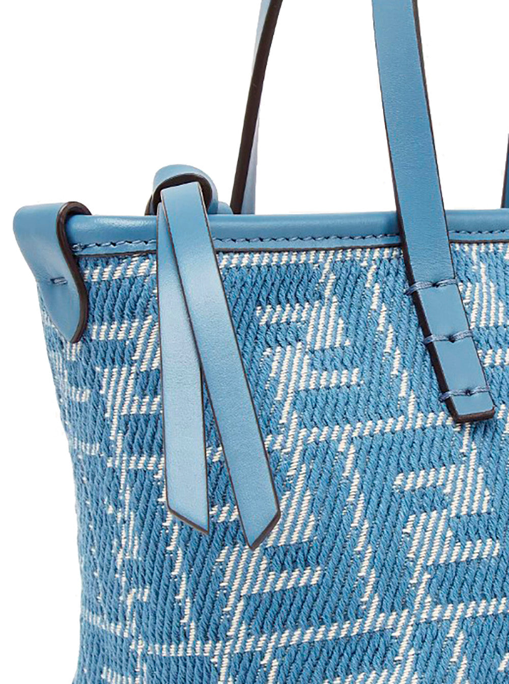 Fendi Women 'Roll' Blue Mini Bag With All-Over Ff Motif And Top Leather Strap In Cotton Woman