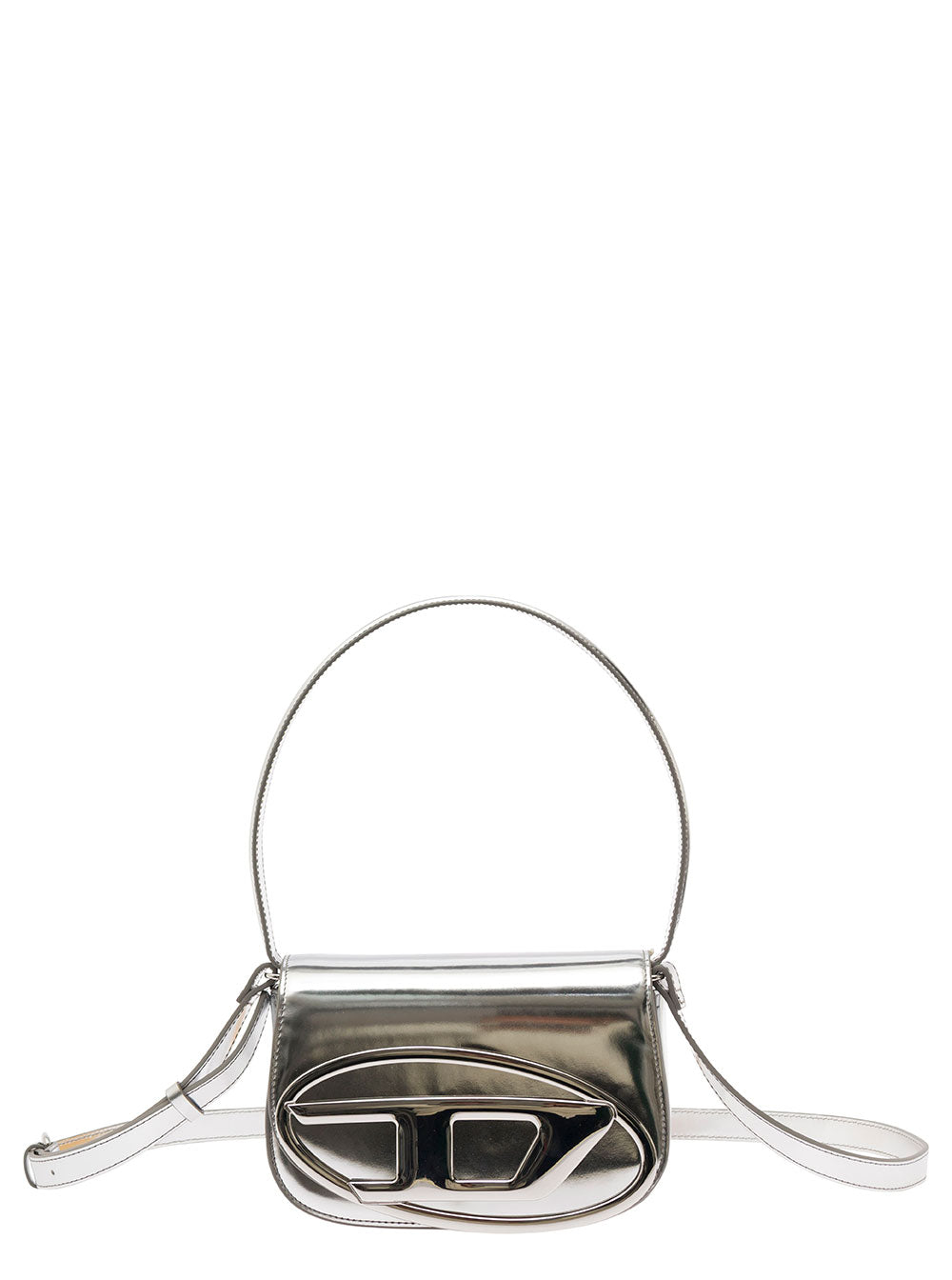 Diesel Women '1Dr' Silver-Tone Shoulder Bag With Oval D Patch In Lamintaed Leather Woman