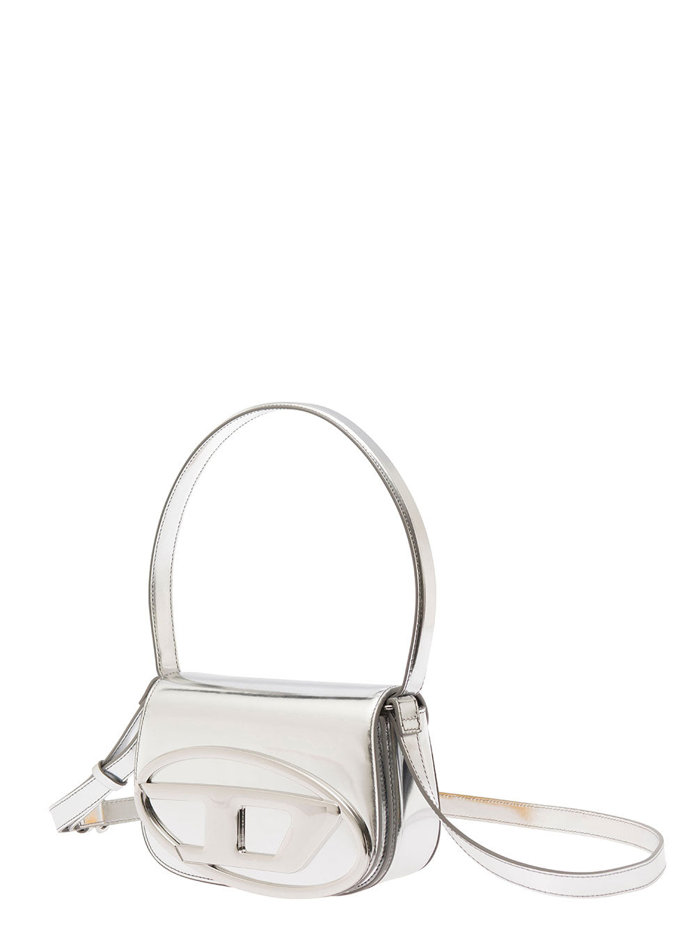 Diesel Women '1Dr' Silver-Tone Shoulder Bag With Oval D Patch In Lamintaed Leather Woman