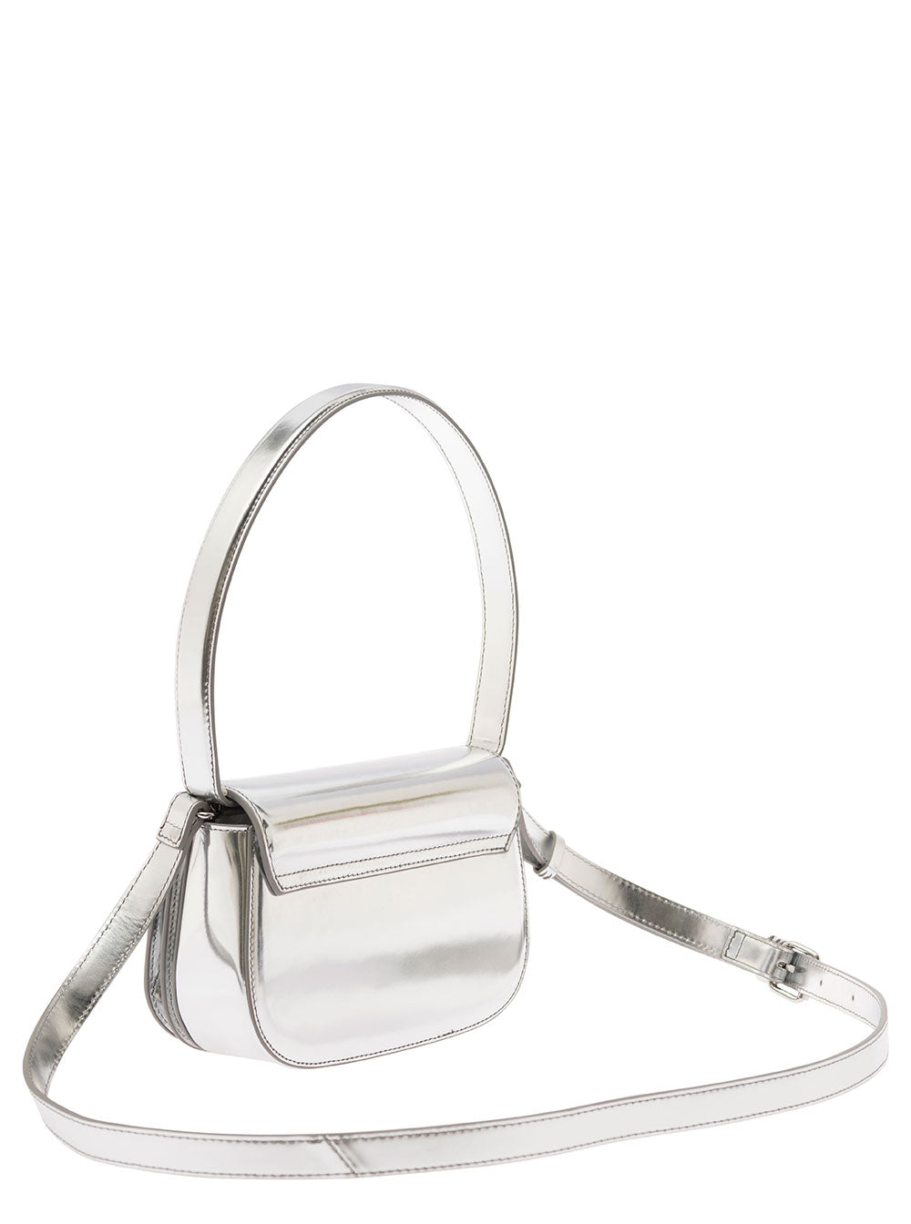 Diesel Women '1Dr' Silver-Tone Shoulder Bag With Oval D Patch In Lamintaed Leather Woman