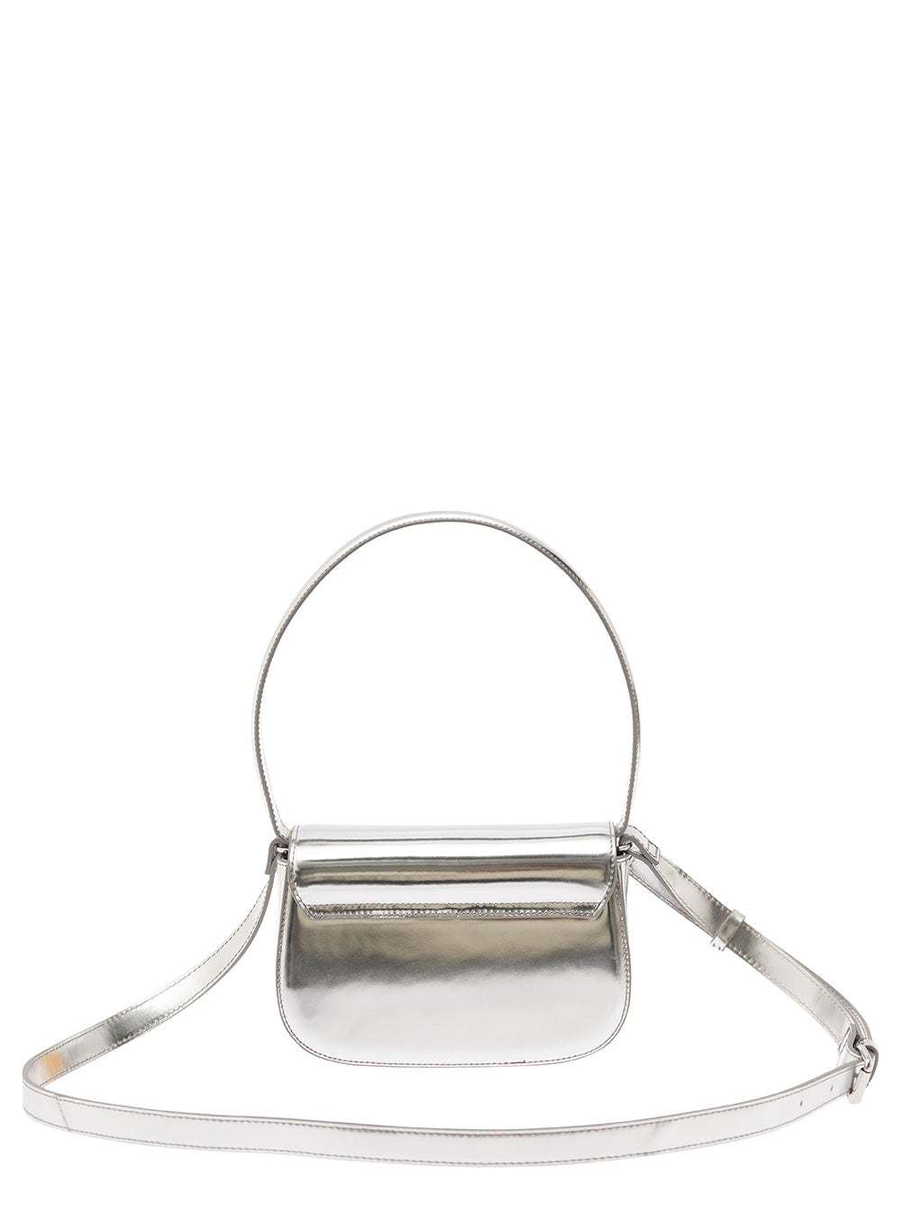 Diesel Women '1Dr' Silver-Tone Shoulder Bag With Oval D Patch In Lamintaed Leather Woman