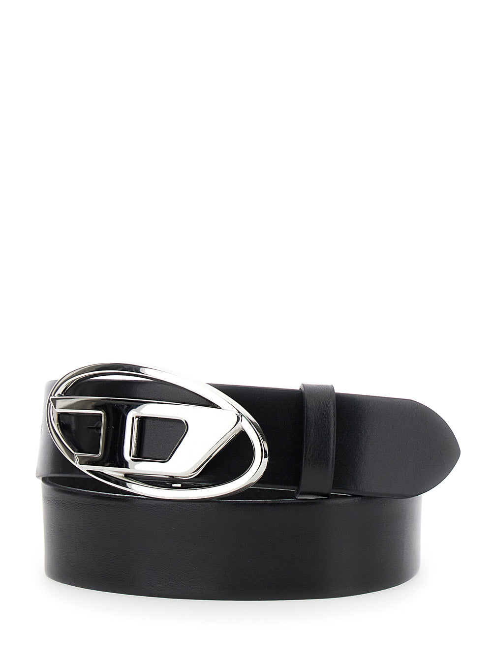 Diesel Women '1Dr' Black Belt With Logo Buckle In Leather Woman