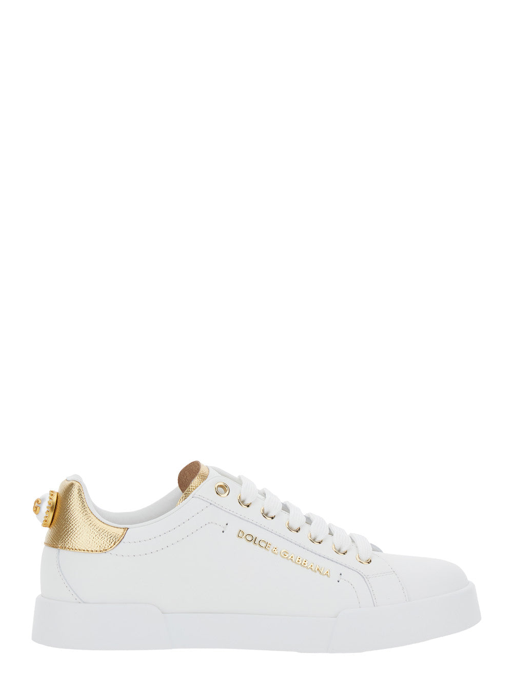 Dolce & Gabbana Women 'Portofino' White Sneaker With Logo And Metallic Inserts In Leather Woman