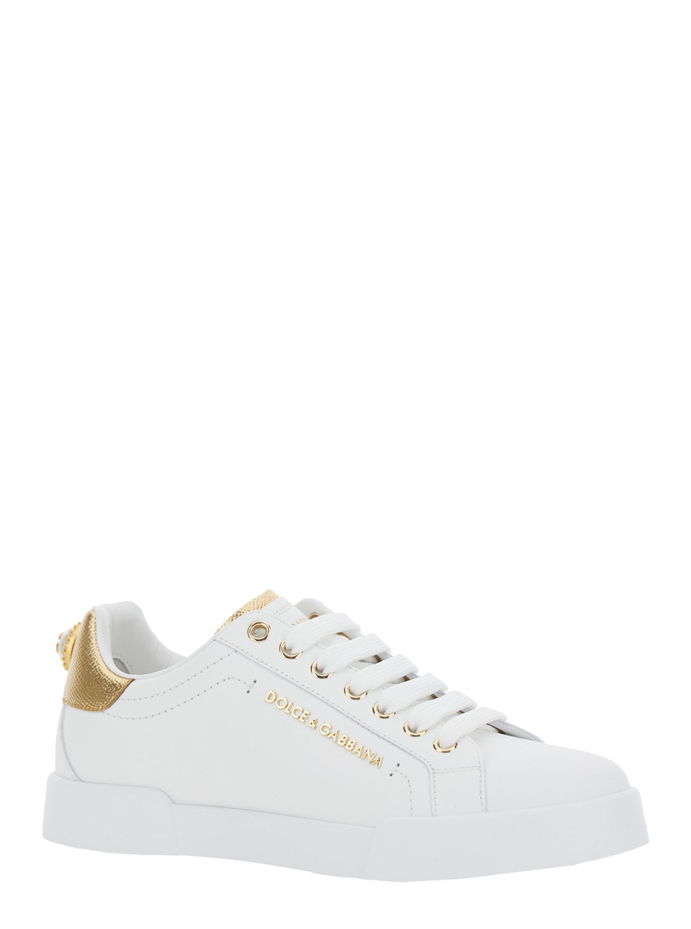 Dolce & Gabbana Women 'Portofino' White Sneaker With Logo And Metallic Inserts In Leather Woman