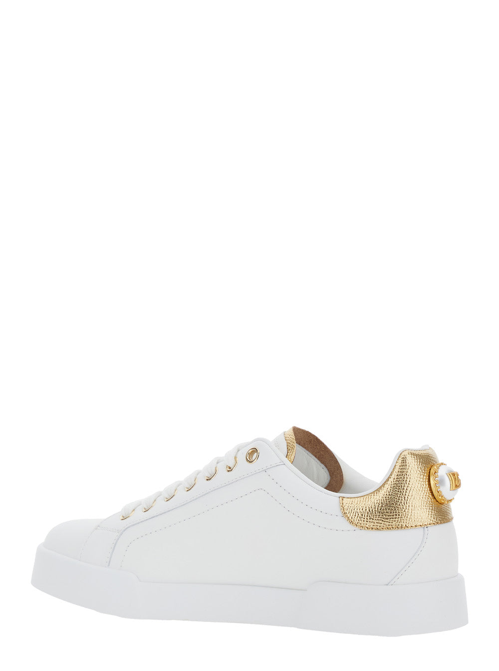 Dolce & Gabbana Women 'Portofino' White Sneaker With Logo And Metallic Inserts In Leather Woman