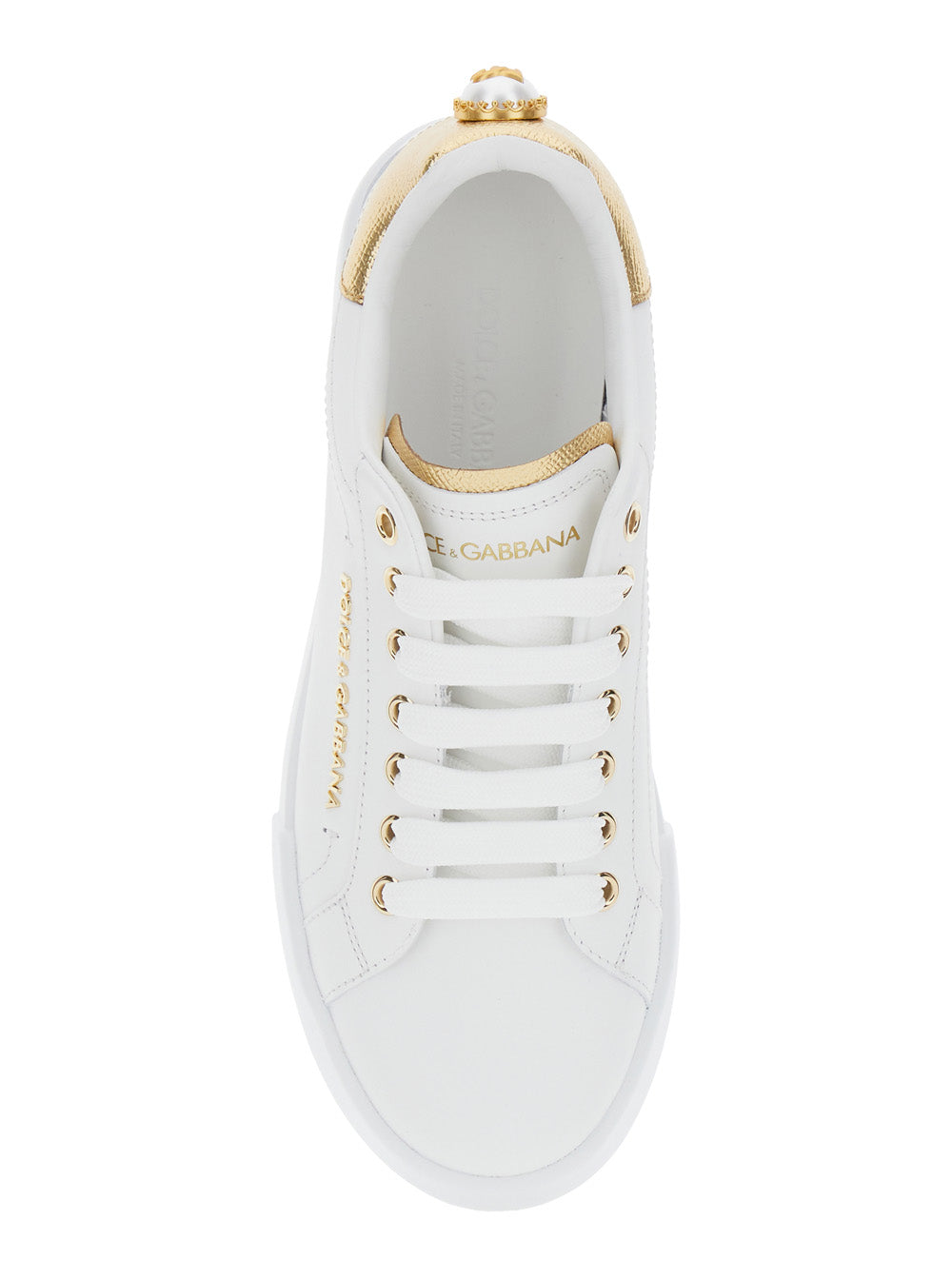Dolce & Gabbana Women 'Portofino' White Sneaker With Logo And Metallic Inserts In Leather Woman