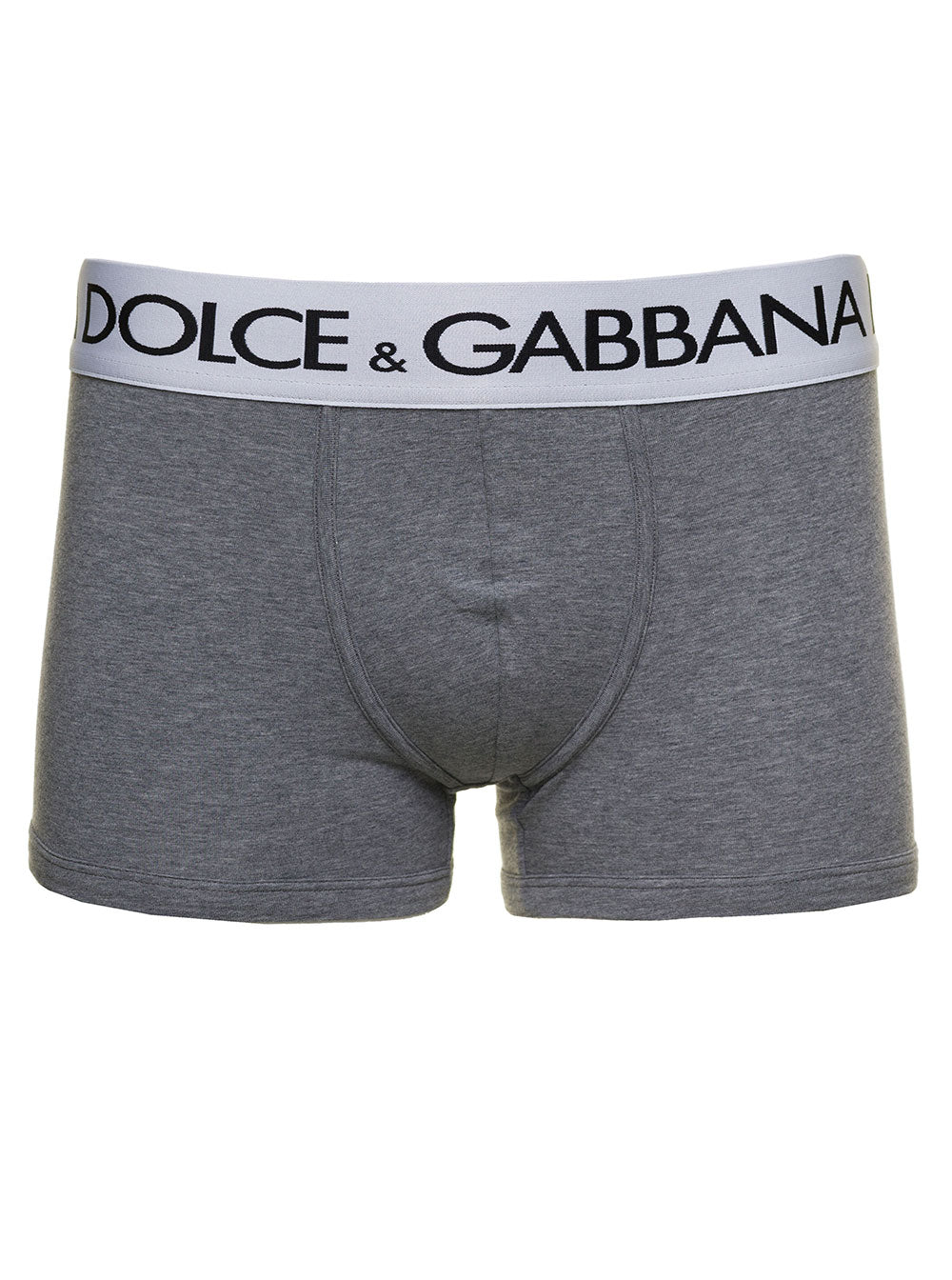 Dolce & Gabbana Men Grey Boxer Briefs With Branded Waistband In Stretch Cotton Man