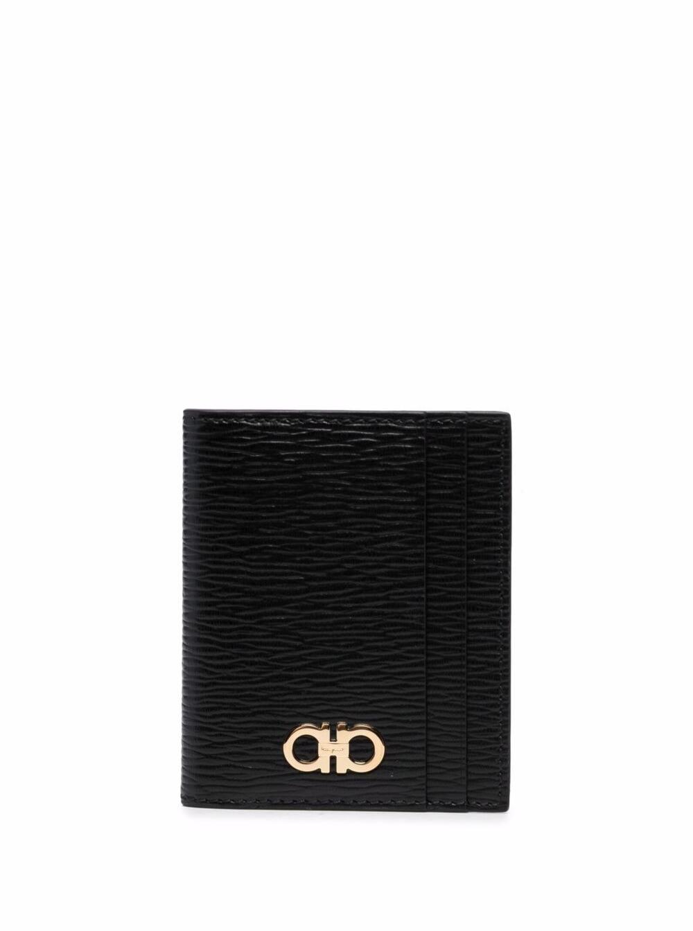 Ferragamo Men Black Cardholder With Gold-Tone Gancini Logo In Calf Leather Man