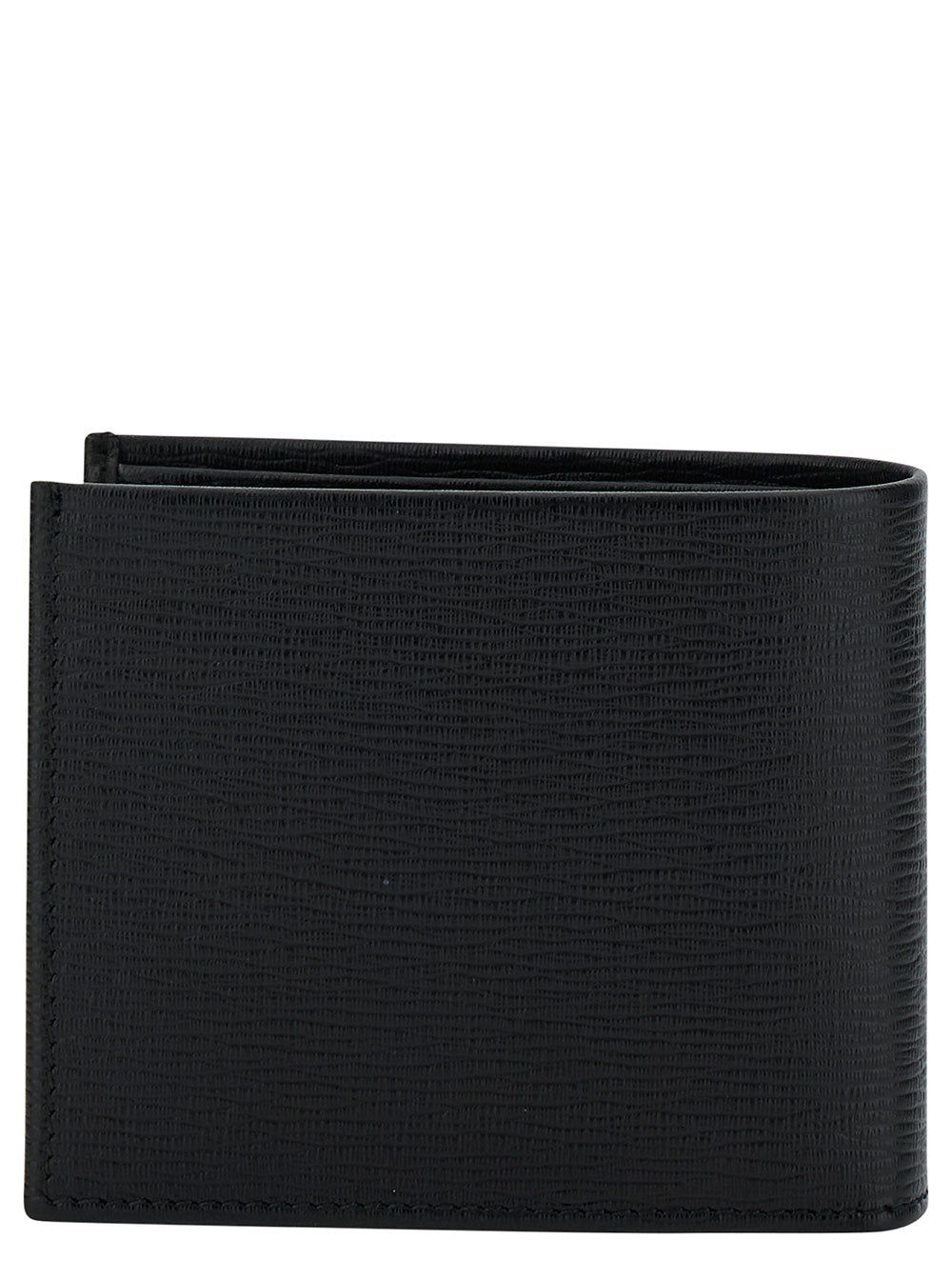Carteira Ferragamo Gancini Bi-Fold Masculina em Couro Preto
