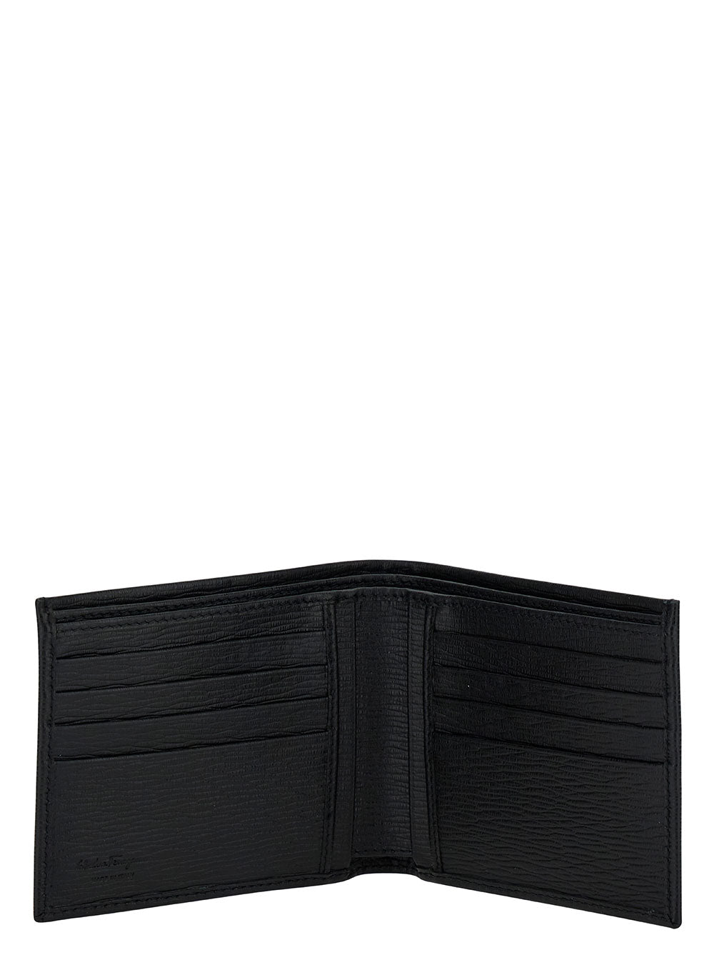 Carteira Ferragamo Gancini Bi-Fold Masculina em Couro Preto