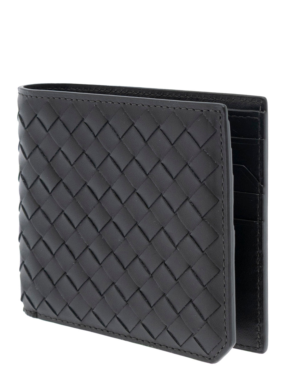 Bottega Veneta Men Green Bi-Fold Wallet With Intrecciato Motif And Embossed Logo Lettering On The Inside In Leather Man