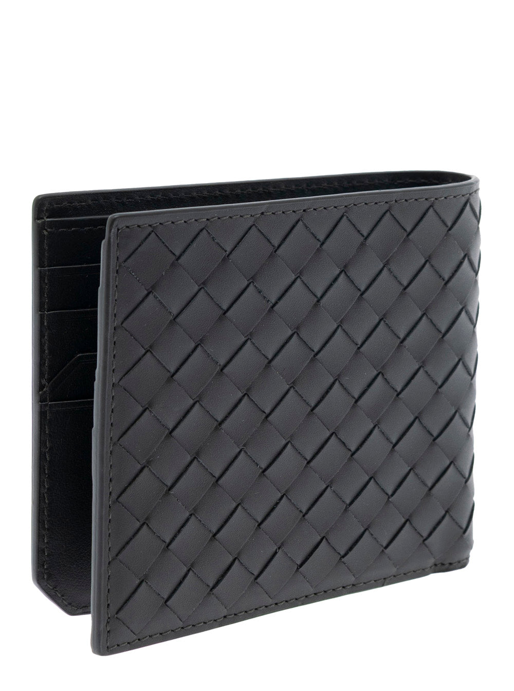 Bottega Veneta Men Green Bi-Fold Wallet With Intrecciato Motif And Embossed Logo Lettering On The Inside In Leather Man