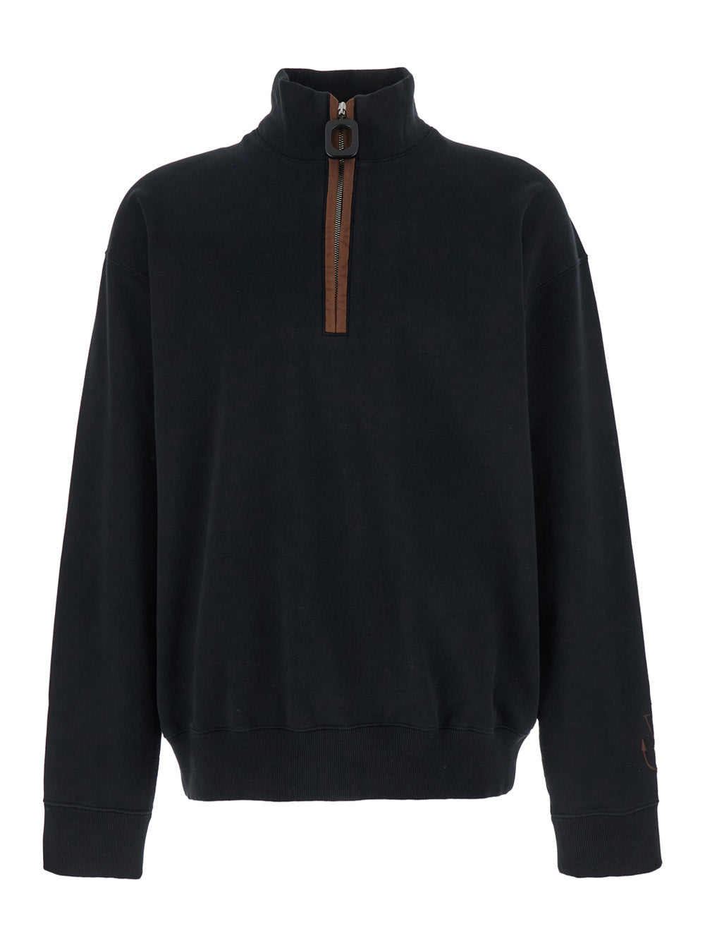 Jw Anderson Men Black Sweatshirt With Front Zip And Embroidered Logo On The Sleeve In Cotton Man