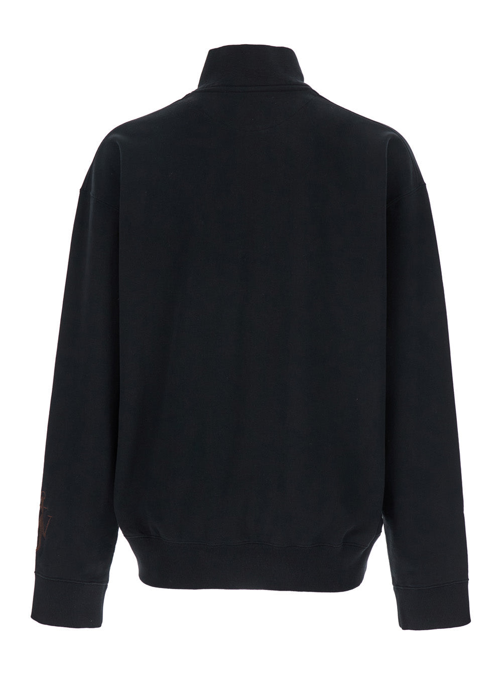 Jw Anderson Men Black Sweatshirt With Front Zip And Embroidered Logo On The Sleeve In Cotton Man
