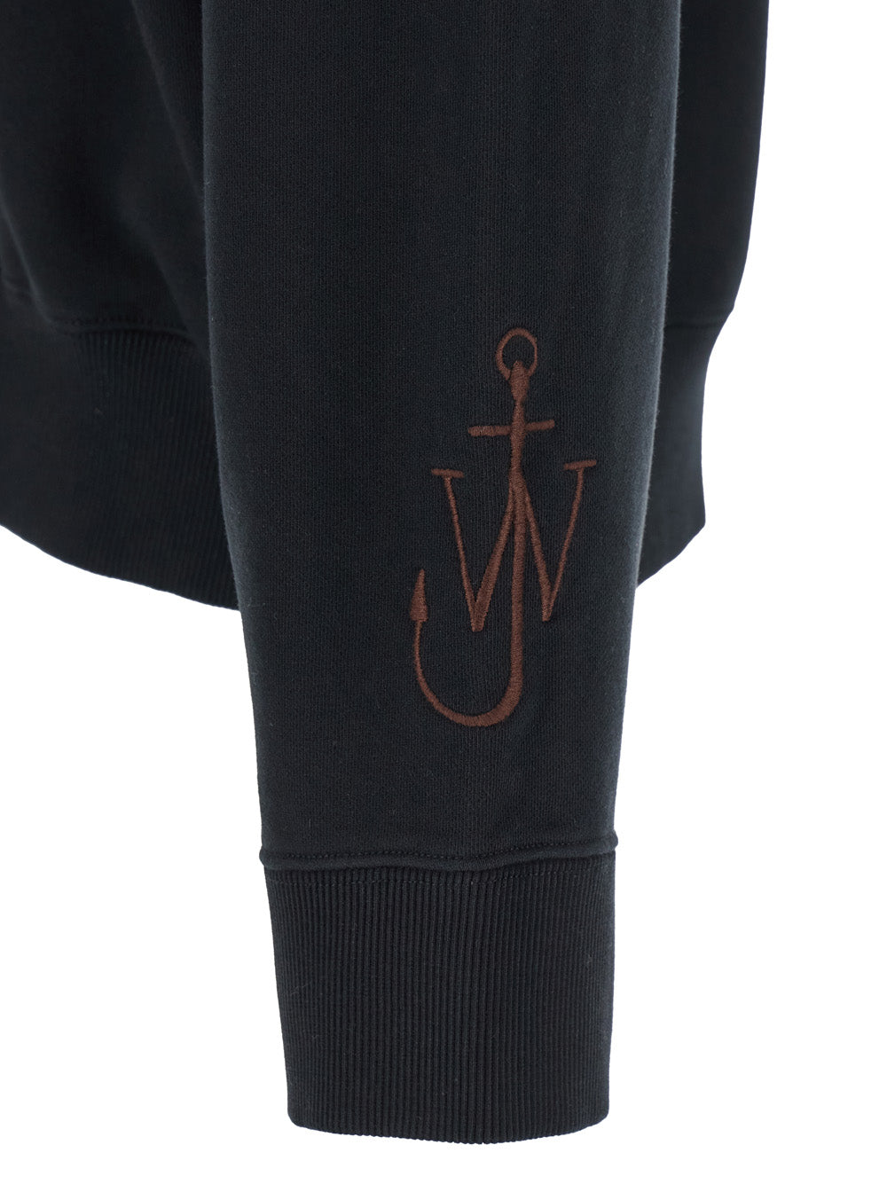 Jw Anderson Men Black Sweatshirt With Front Zip And Embroidered Logo On The Sleeve In Cotton Man